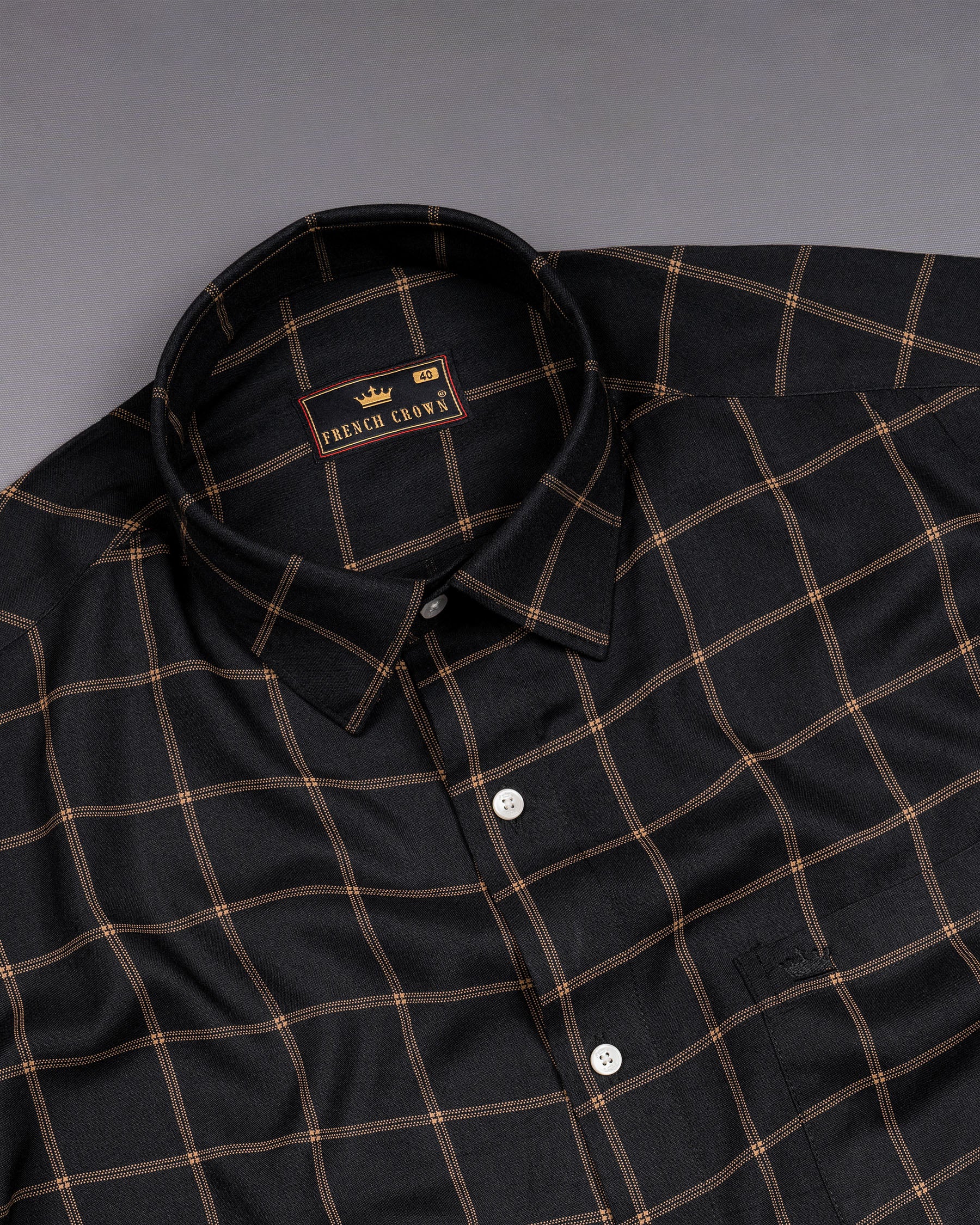 Jade Black with Brown windowpane Premium Tencel Shirt 6061-BLK-38, 6061-BLK-H-38, 6061-BLK-39, 6061-BLK-H-39, 6061-BLK-40, 6061-BLK-H-40, 6061-BLK-42, 6061-BLK-H-42, 6061-BLK-44, 6061-BLK-H-44, 6061-BLK-46, 6061-BLK-H-46, 6061-BLK-48, 6061-BLK-H-48, 6061-BLK-50, 6061-BLK-H-50, 6061-BLK-52, 6061-BLK-H-52