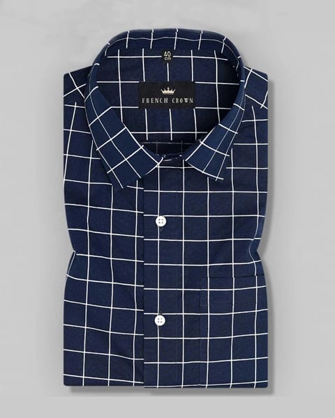 Blue Checked Soft Satin Shirt