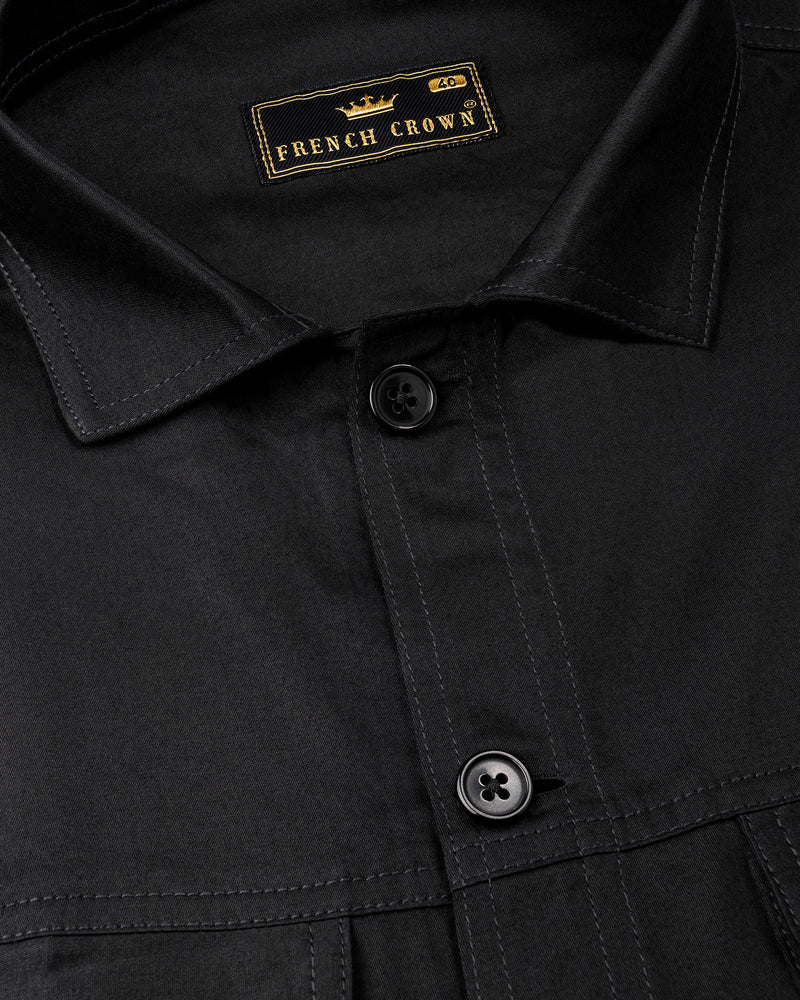 Jade Black Four Pocket Pattened Premium Cotton Shackets / Overshirt For Men