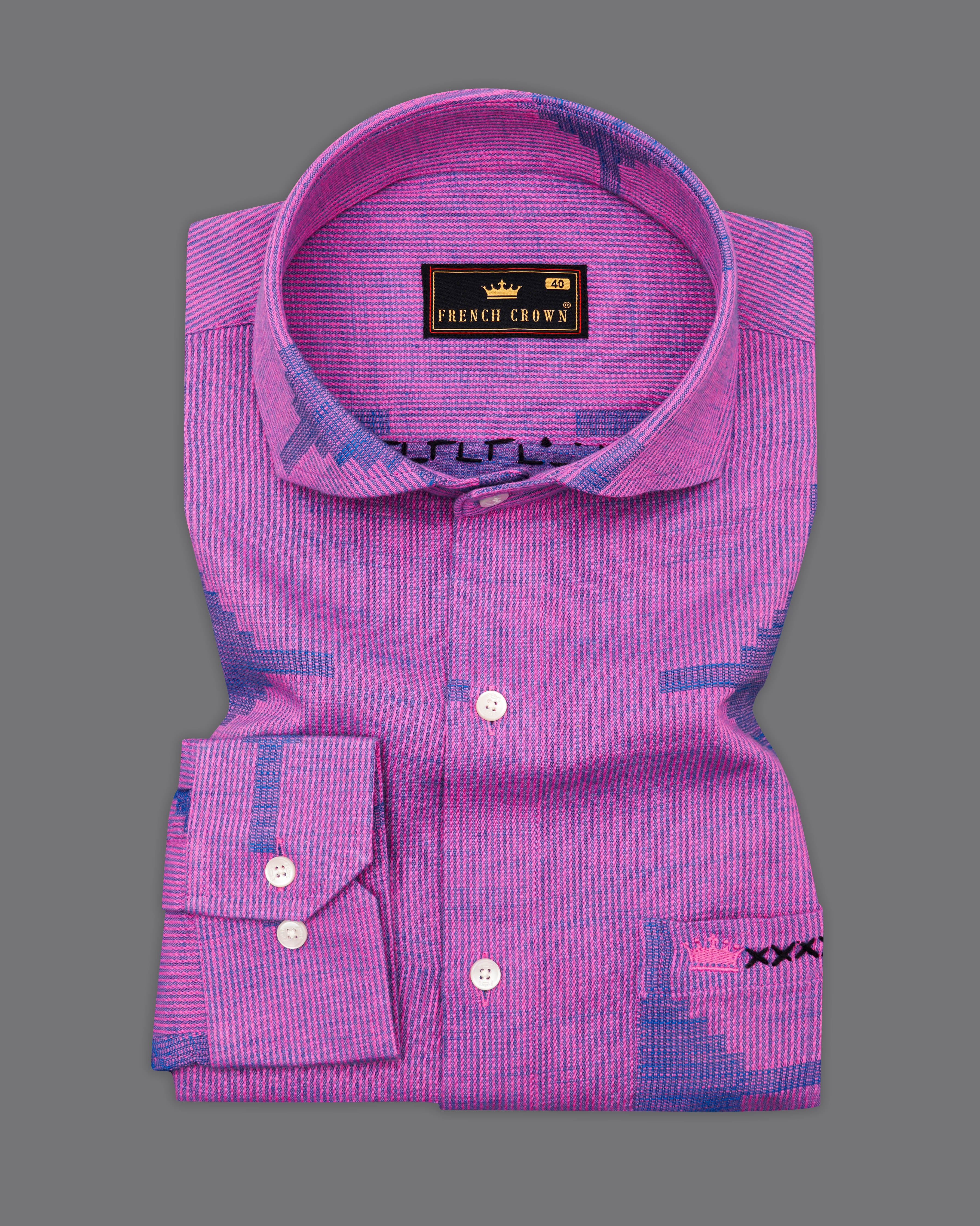 Fuchsia Violet with Cobalt Blue Hand Embroidered Dobby Premium Giza Cotton Shirt 6130-CA-E061-38, 6130-CA-E061-H-38, 6130-CA-E061-39, 6130-CA-E061-H-39, 6130-CA-E061-40, 6130-CA-E061-H-40, 6130-CA-E061-42, 6130-CA-E061-H-42, 6130-CA-E061-44, 6130-CA-E061-H-44, 6130-CA-E061-46, 6130-CA-E061-H-46, 6130-CA-E061-48, 6130-CA-E061-H-48, 6130-CA-E061-50, 6130-CA-E061-H-50, 6130-CA-E061-52, 6130-CA-E061-H-52