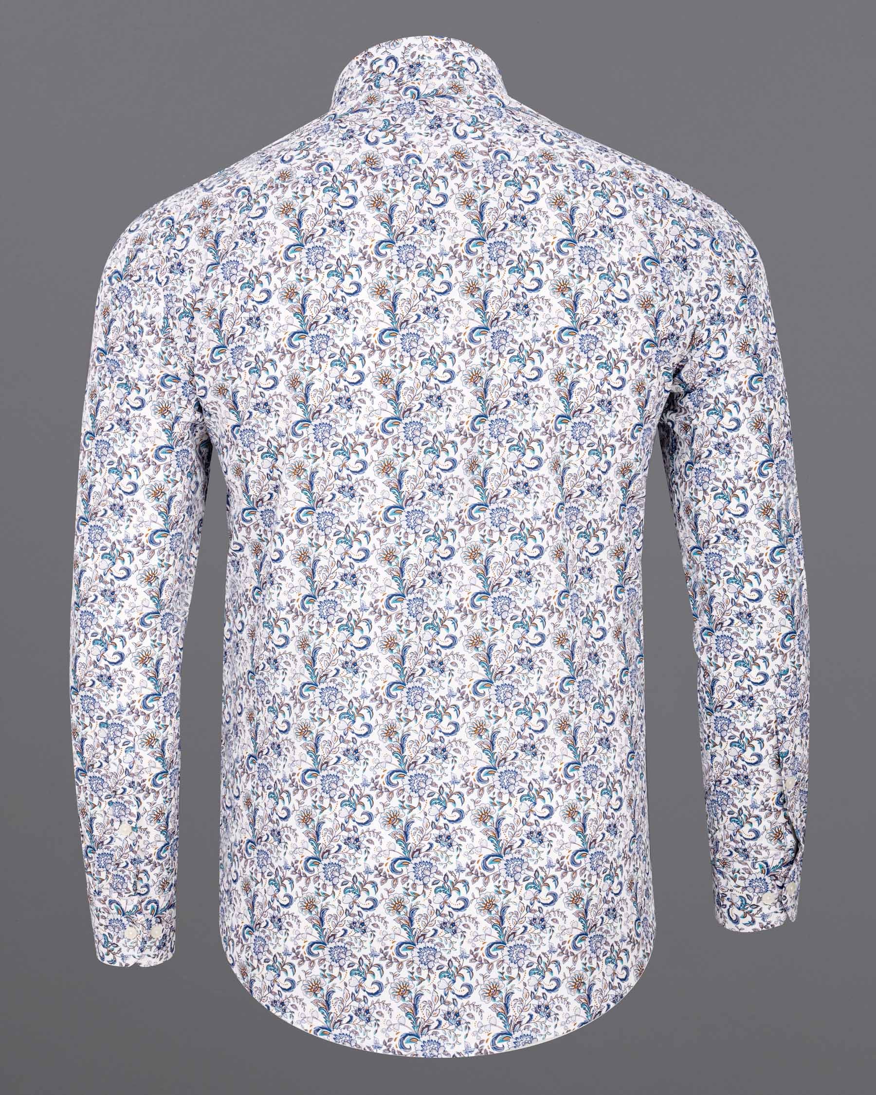 Bright White Floral Print Premium Cotton Shirt 6166-38, 6166-H-38, 6166-39, 6166-H-39, 6166-40, 6166-H-40, 6166-42, 6166-H-42, 6166-44, 6166-H-44, 6166-46, 6166-H-46, 6166-48, 6166-H-48, 6166-50, 6166-H-50, 6166-52, 6166-H-52