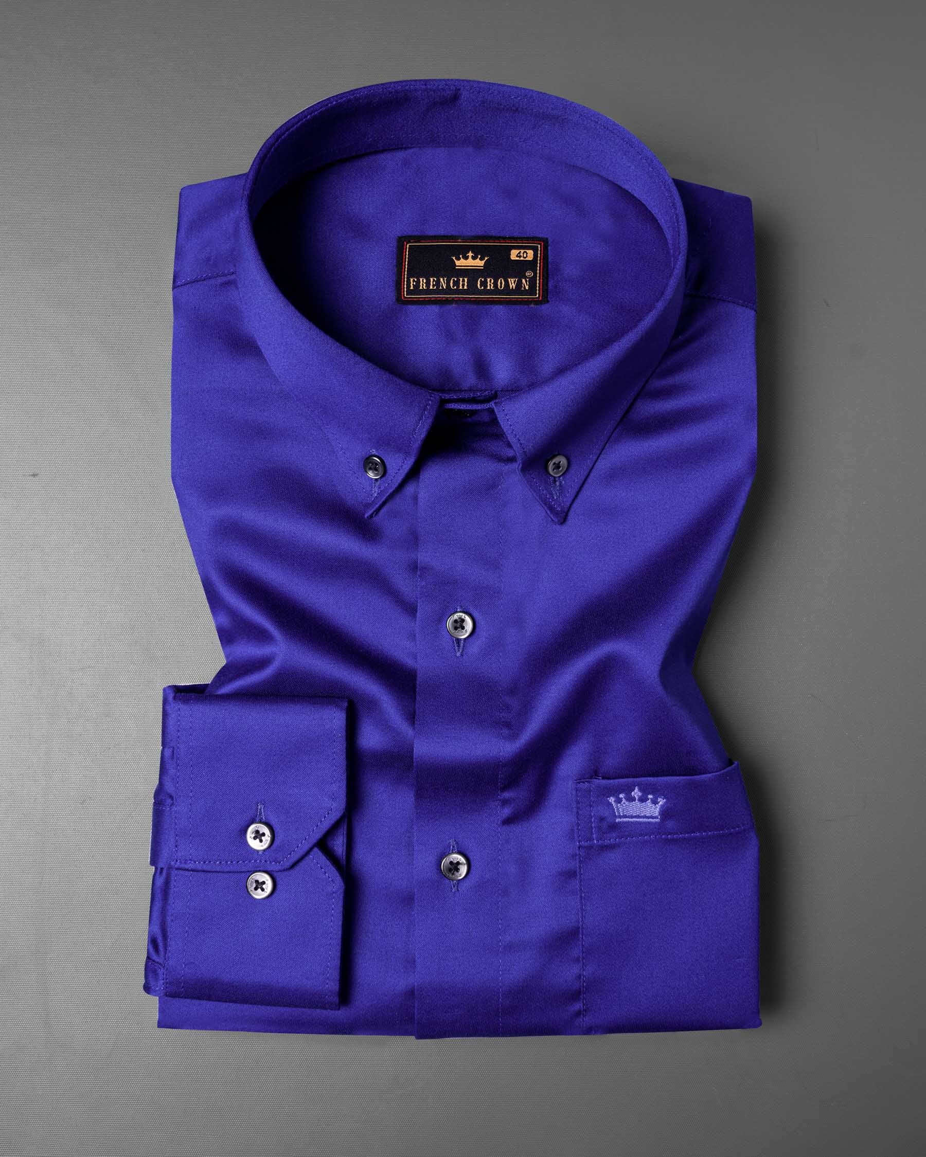 Royal Blue Formal Plain-Solid Premium Cotton Button-Down Shirt For