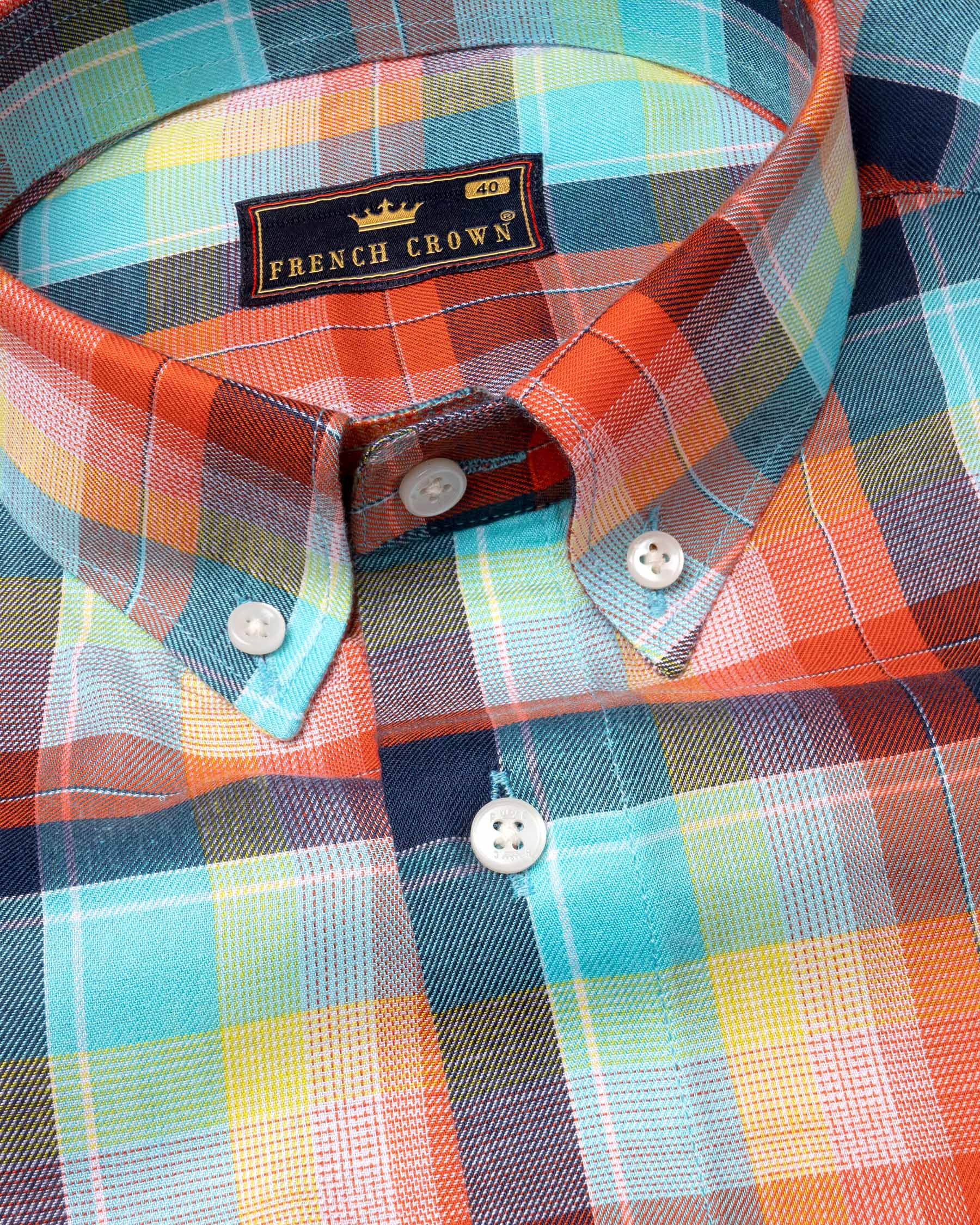 Pickled Blue with Burning Orange Multicolour Checkered Tencel Shirt 6279-BD-38, 6279-BD-H-38, 6279-BD-39, 6279-BD-H-39, 6279-BD-40, 6279-BD-H-40, 6279-BD-42, 6279-BD-H-42, 6279-BD-44, 6279-BD-H-44, 6279-BD-46, 6279-BD-H-46, 6279-BD-48, 6279-BD-H-48, 6279-BD-50, 6279-BD-H-50, 6279-BD-52, 6279-BD-H-52