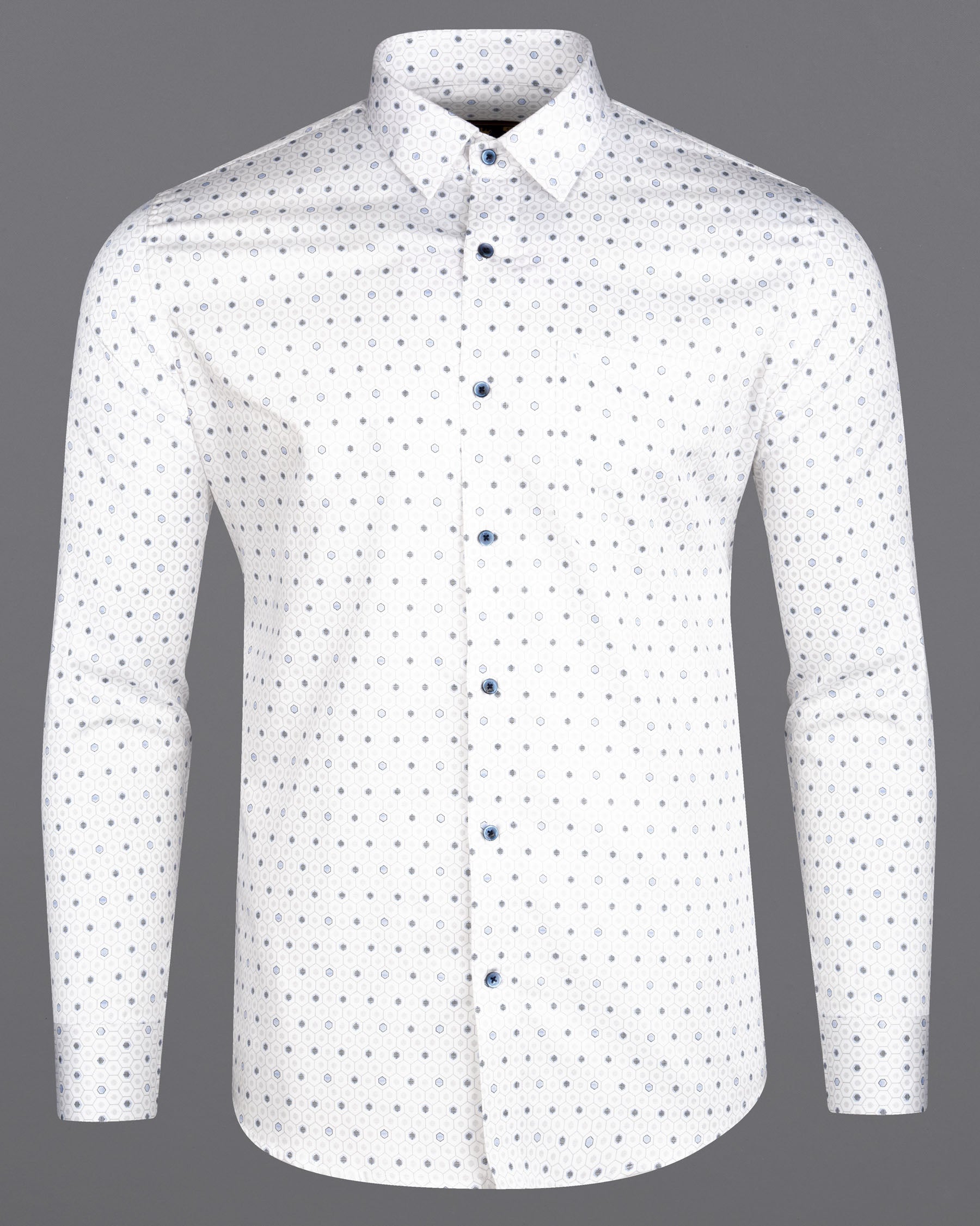 Bright White Hexagon Printed Super Soft Premium Cotton Shirt 6291-BLE-38, 6291-BLE-H-38, 6291-BLE-39, 6291-BLE-H-39, 6291-BLE-40, 6291-BLE-H-40, 6291-BLE-42, 6291-BLE-H-42, 6291-BLE-44, 6291-BLE-H-44, 6291-BLE-46, 6291-BLE-H-46, 6291-BLE-48, 6291-BLE-H-48, 6291-BLE-50, 6291-BLE-H-50, 6291-BLE-52, 6291-BLE-H-52