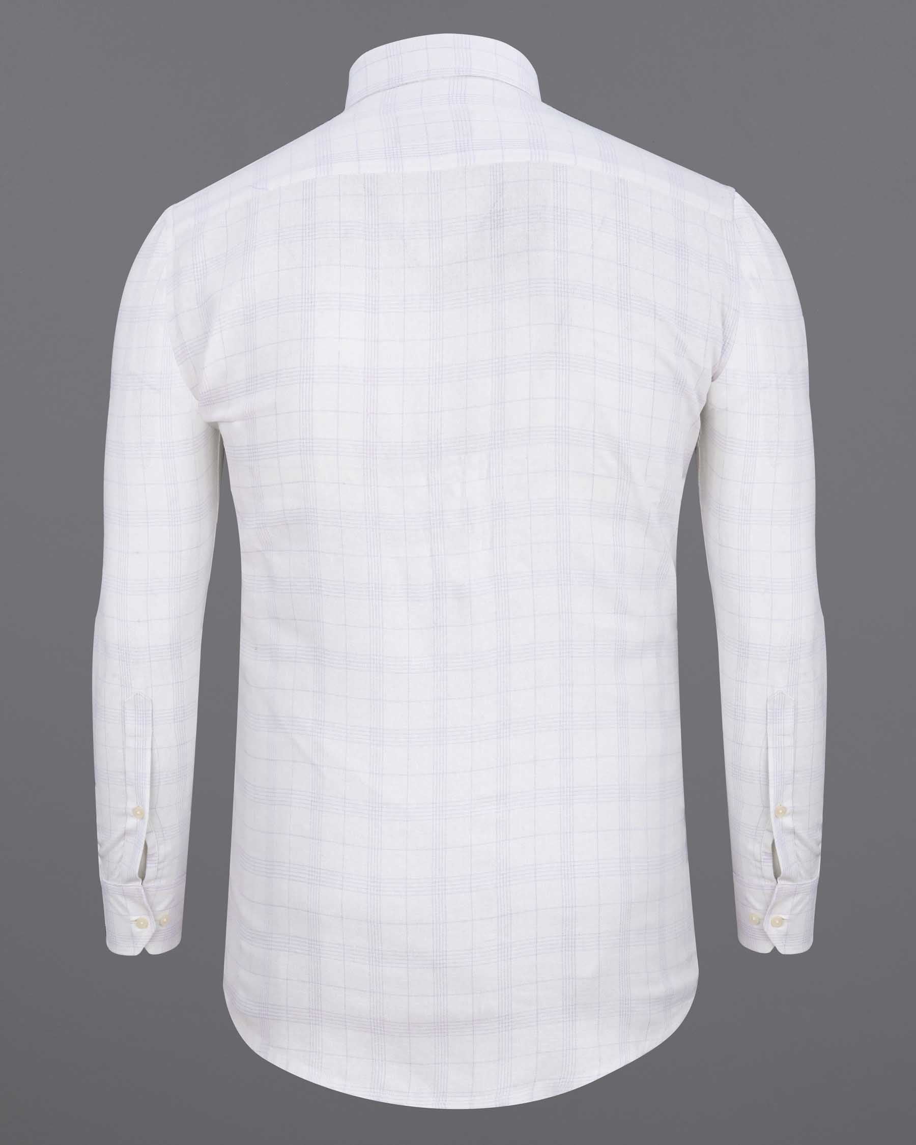 Bright White Twill Subtle Plaid Premium Cotton Shirt