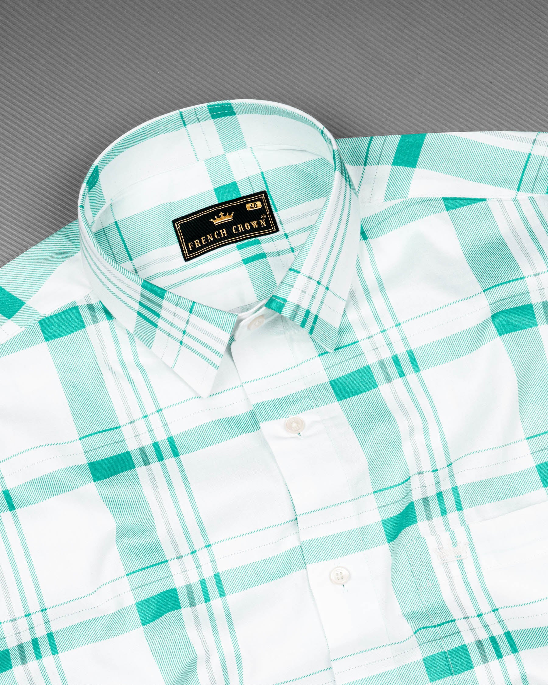 Bright White With Aqua Plaid Royal Oxford Shirt 6394-38,6394-H-38,6394-39,6394-H-39,6394-40,6394-H-40,6394-42,6394-H-42,6394-44,6394-H-44,6394-46,6394-H-46,6394-48,6394-H-48,6394-50,6394-H-50,6394-52,6394-H-52