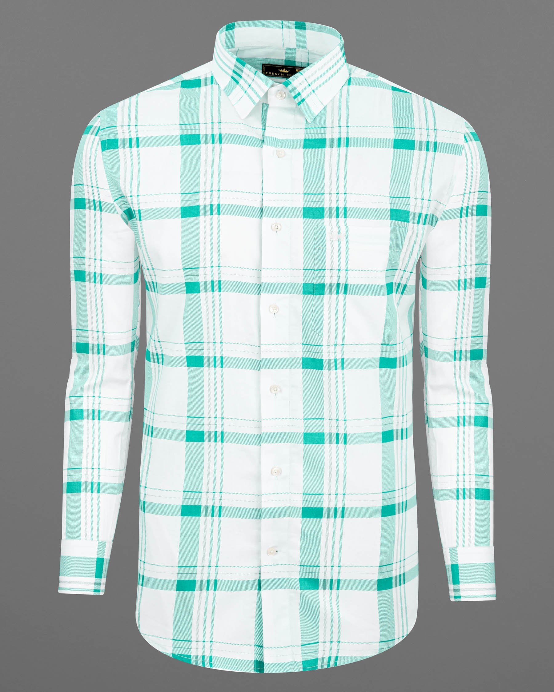 Bright White With Aqua Plaid Royal Oxford Shirt 6394-38,6394-H-38,6394-39,6394-H-39,6394-40,6394-H-40,6394-42,6394-H-42,6394-44,6394-H-44,6394-46,6394-H-46,6394-48,6394-H-48,6394-50,6394-H-50,6394-52,6394-H-52