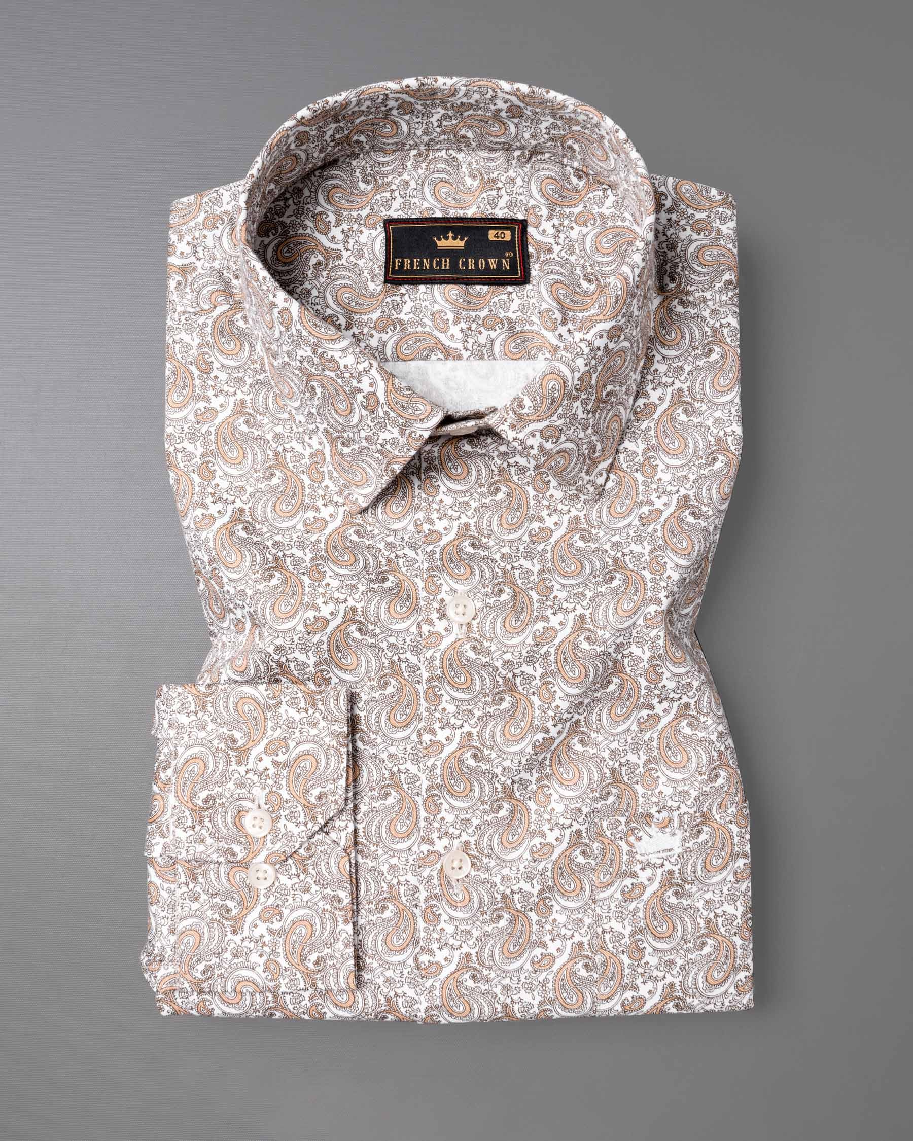 Bright White Paisley Printed Luxurious Satin Shirt 6416-38, 6416-H-38, 6416-39, 6416-H-39, 6416-40, 6416-H-40, 6416-42, 6416-H-42, 6416-44, 6416-H-44, 6416-46, 6416-H-46, 6416-48, 6416-H-48, 6416-50, 6416-H-50, 6416-52, 6416-H-52