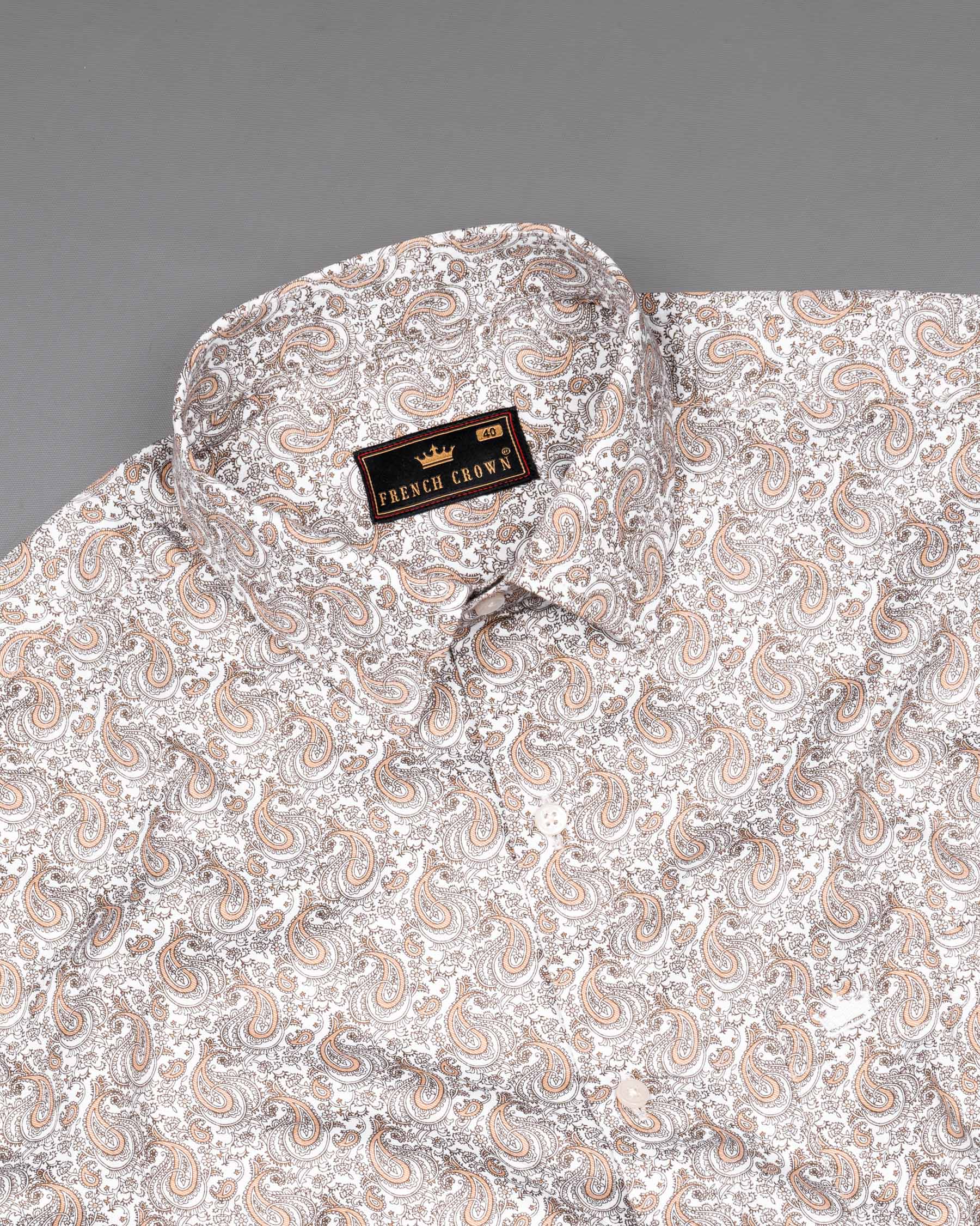 Bright White Paisley Printed Luxurious Satin Shirt 6416-38, 6416-H-38, 6416-39, 6416-H-39, 6416-40, 6416-H-40, 6416-42, 6416-H-42, 6416-44, 6416-H-44, 6416-46, 6416-H-46, 6416-48, 6416-H-48, 6416-50, 6416-H-50, 6416-52, 6416-H-52