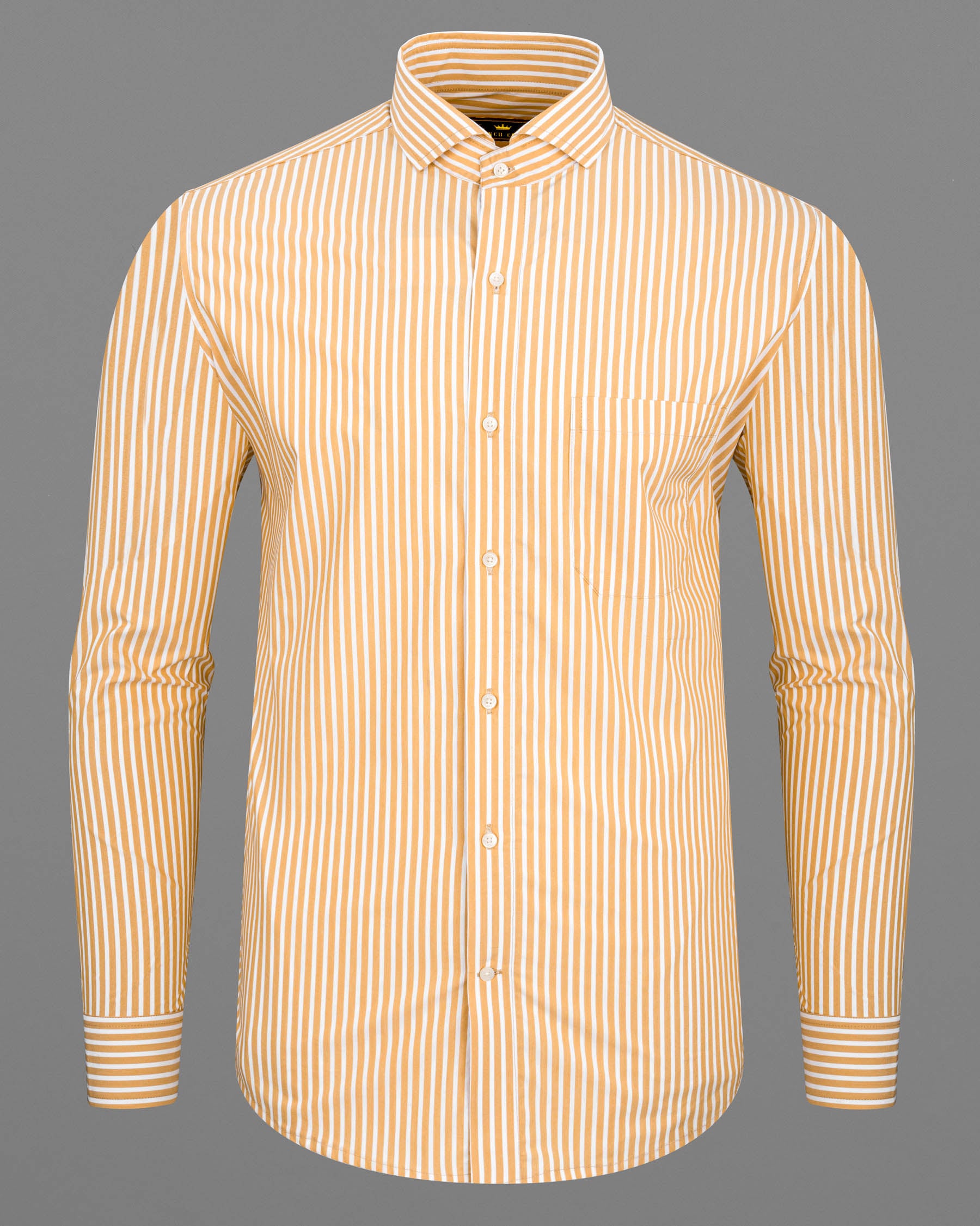 Apricot Yellow Striped Premium Cotton Shirt