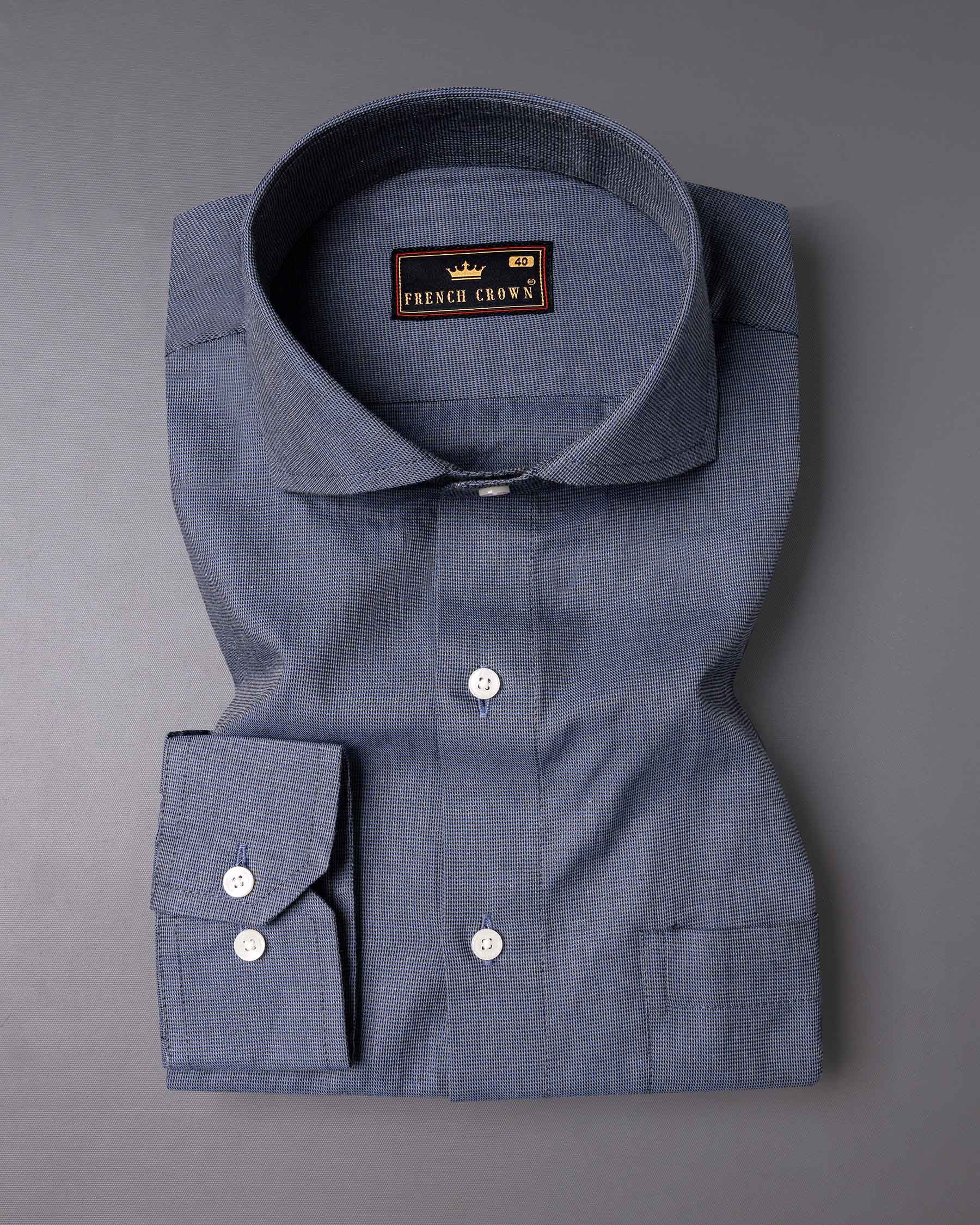 Cadet Blue Micro Houndstooth Textured Premium Giza Cotton Shirt