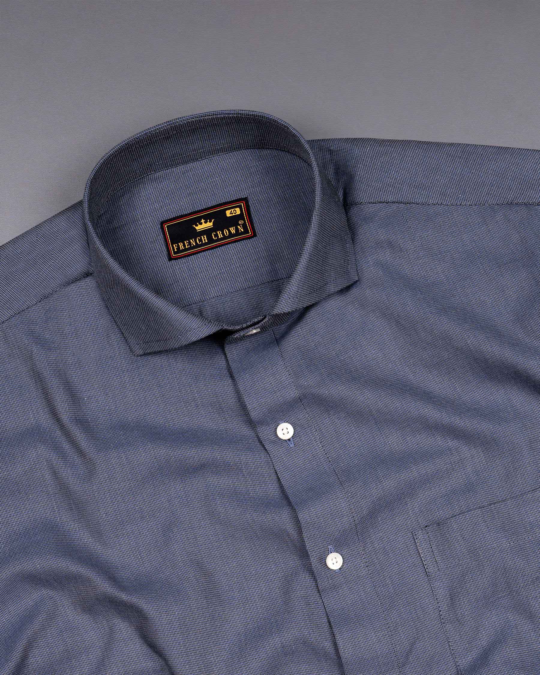 Cadet Blue Micro Houndstooth Textured Premium Giza Cotton Shirt