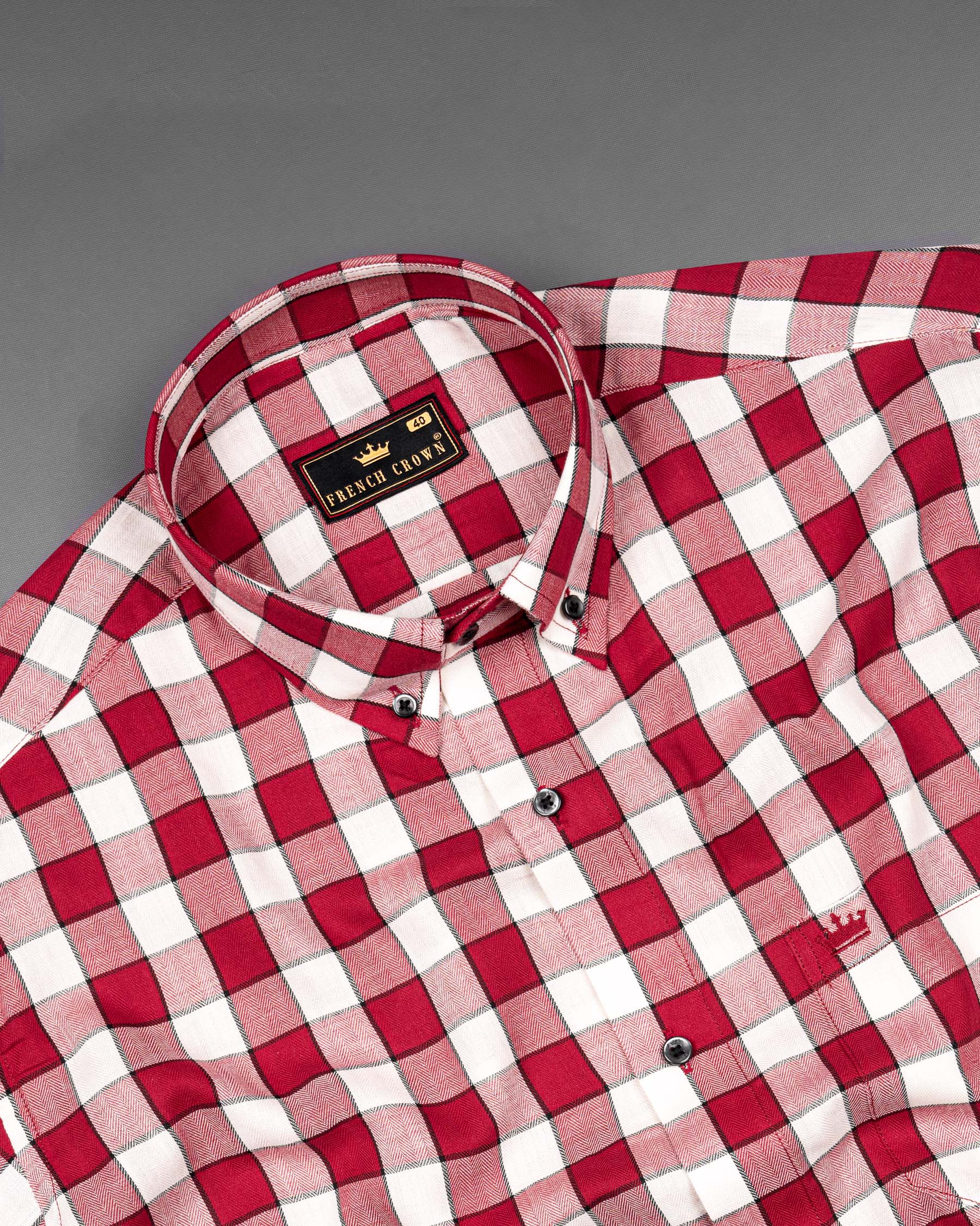 Shiraz Red with Blush checkered Herringbone Shirt