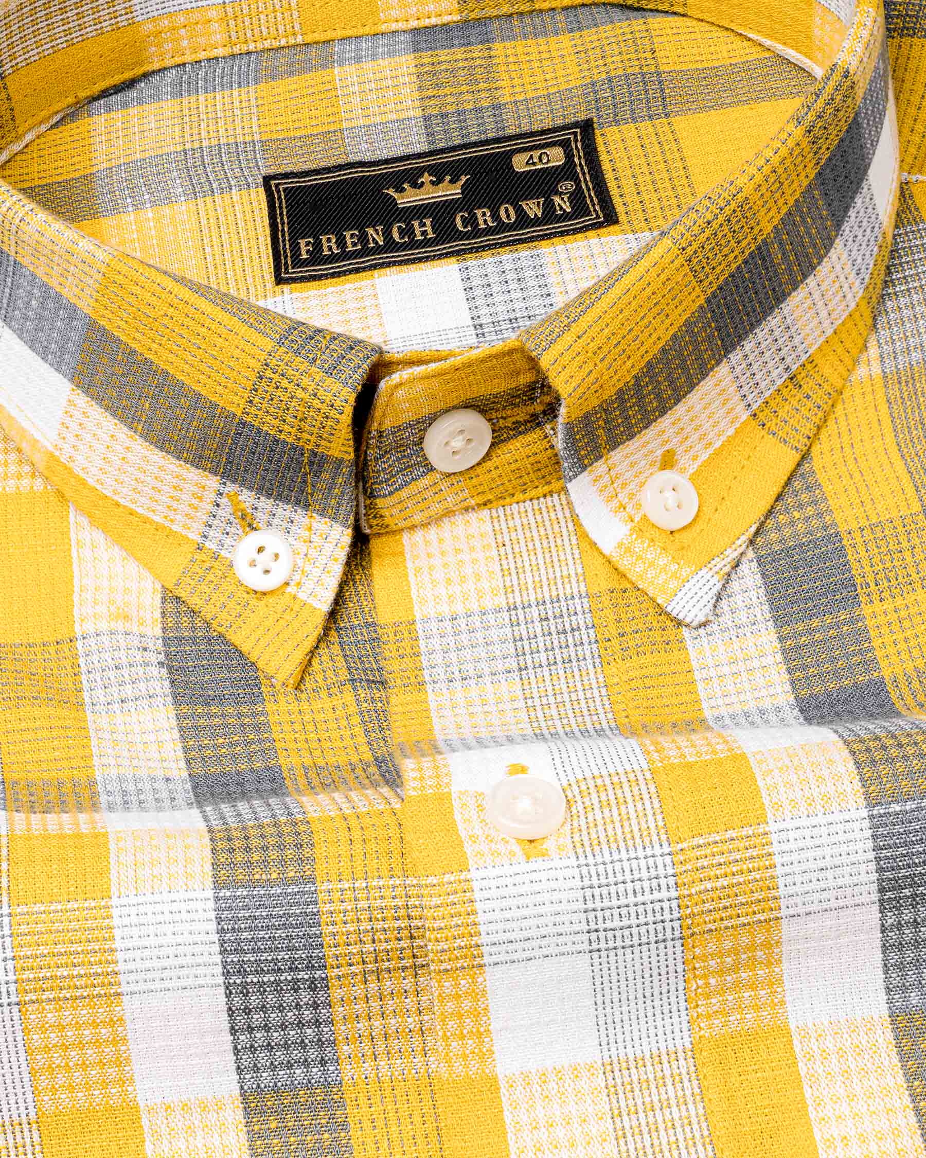 Sunglow Yellow with Shuttle Gray Twill  Checkered Premium Cotton Shirt6500-BD-38, 6500-BD-H-38, 6500-BD-39, 6500-BD-H-39, 6500-BD-40, 6500-BD-H-40, 6500-BD-42, 6500-BD-H-42, 6500-BD-44, 6500-BD-H-44, 6500-BD-46, 6500-BD-H-46, 6500-BD-48, 6500-BD-H-48, 6500-BD-50, 6500-BD-H-50, 6500-BD-52, 6500-BD-H-52