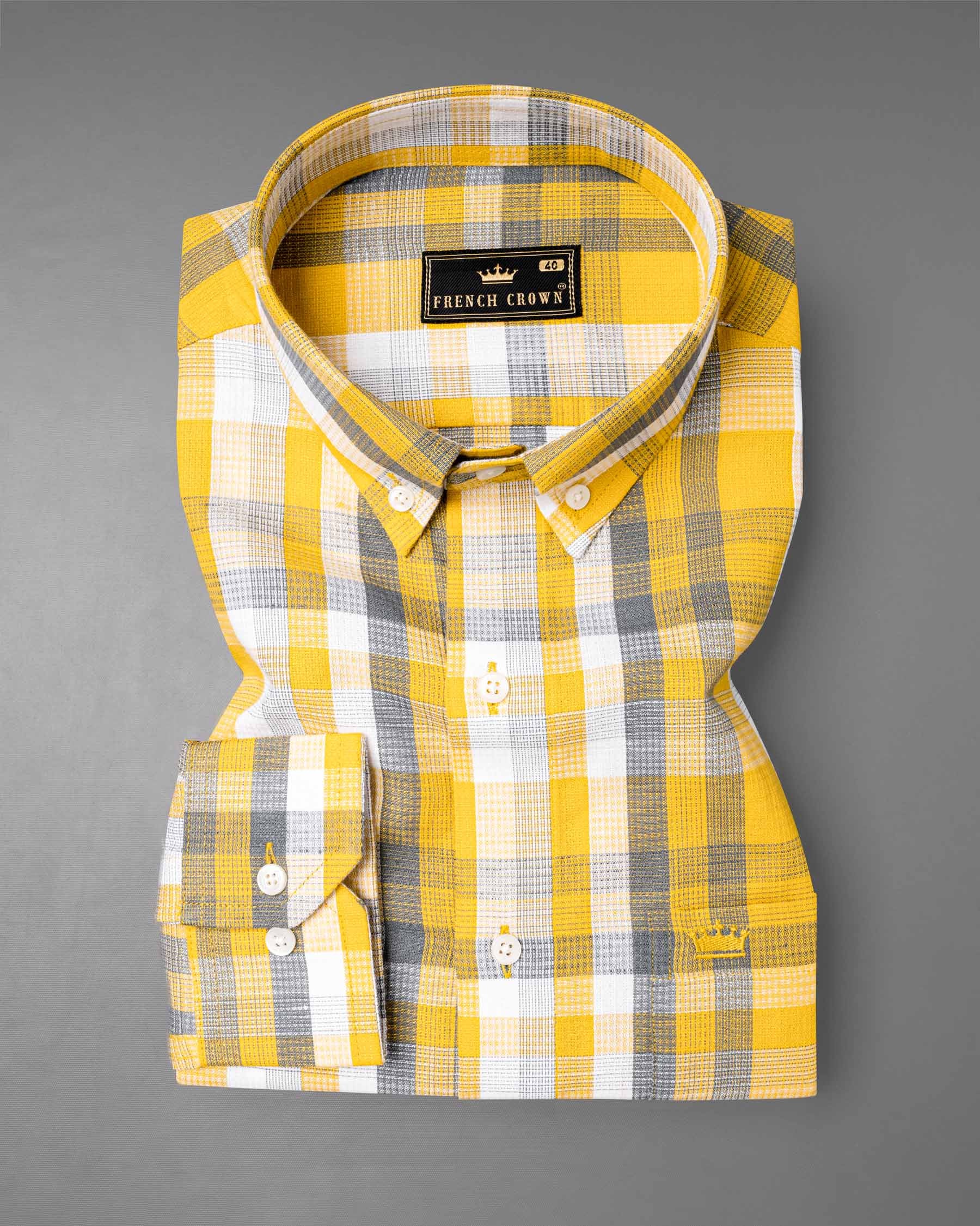 Sunglow Yellow with Shuttle Gray Twill  Checkered Premium Cotton Shirt6500-BD-38, 6500-BD-H-38, 6500-BD-39, 6500-BD-H-39, 6500-BD-40, 6500-BD-H-40, 6500-BD-42, 6500-BD-H-42, 6500-BD-44, 6500-BD-H-44, 6500-BD-46, 6500-BD-H-46, 6500-BD-48, 6500-BD-H-48, 6500-BD-50, 6500-BD-H-50, 6500-BD-52, 6500-BD-H-52