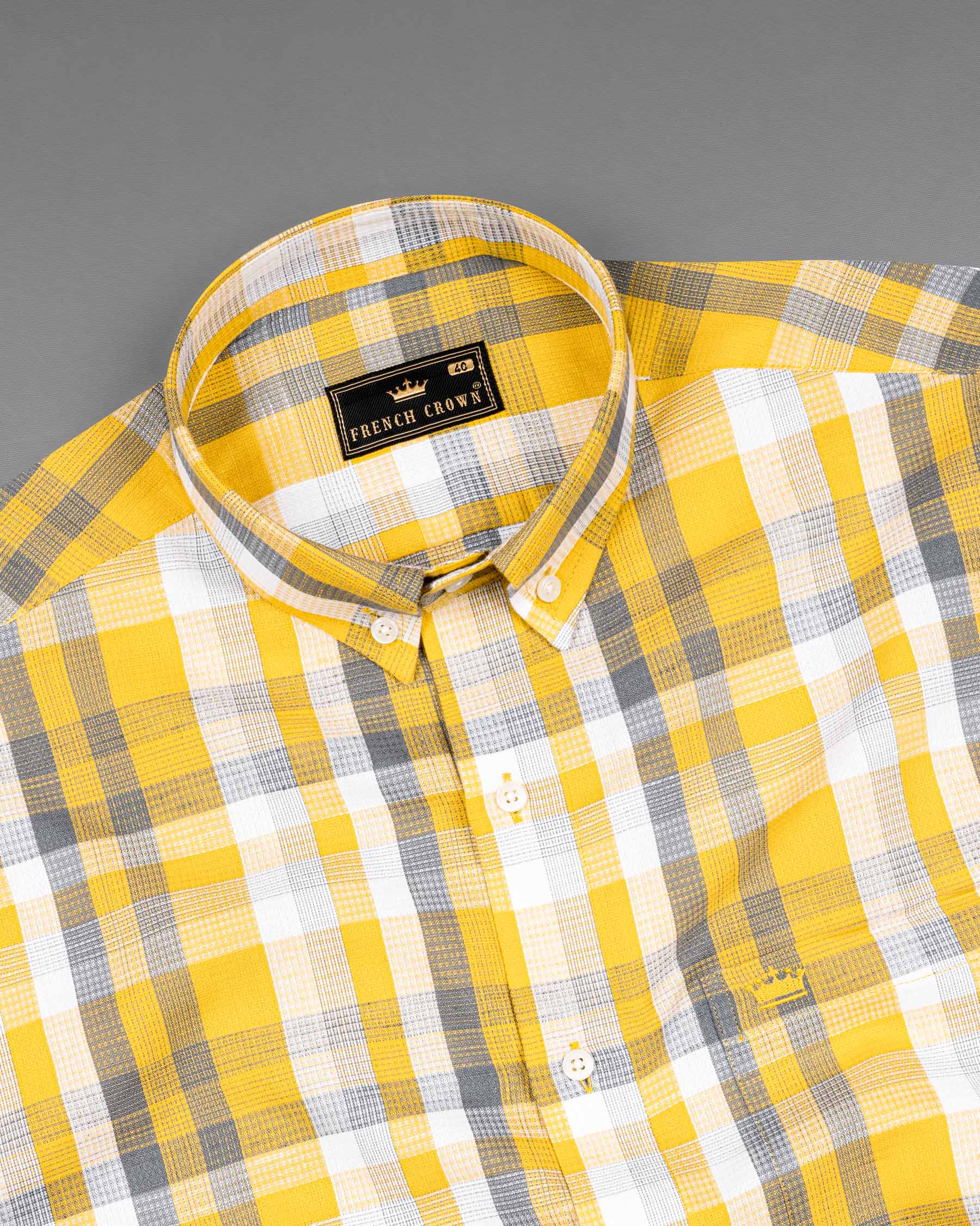 Sunglow Yellow with Shuttle Gray Twill  Checkered Premium Cotton Shirt6500-BD-38, 6500-BD-H-38, 6500-BD-39, 6500-BD-H-39, 6500-BD-40, 6500-BD-H-40, 6500-BD-42, 6500-BD-H-42, 6500-BD-44, 6500-BD-H-44, 6500-BD-46, 6500-BD-H-46, 6500-BD-48, 6500-BD-H-48, 6500-BD-50, 6500-BD-H-50, 6500-BD-52, 6500-BD-H-52