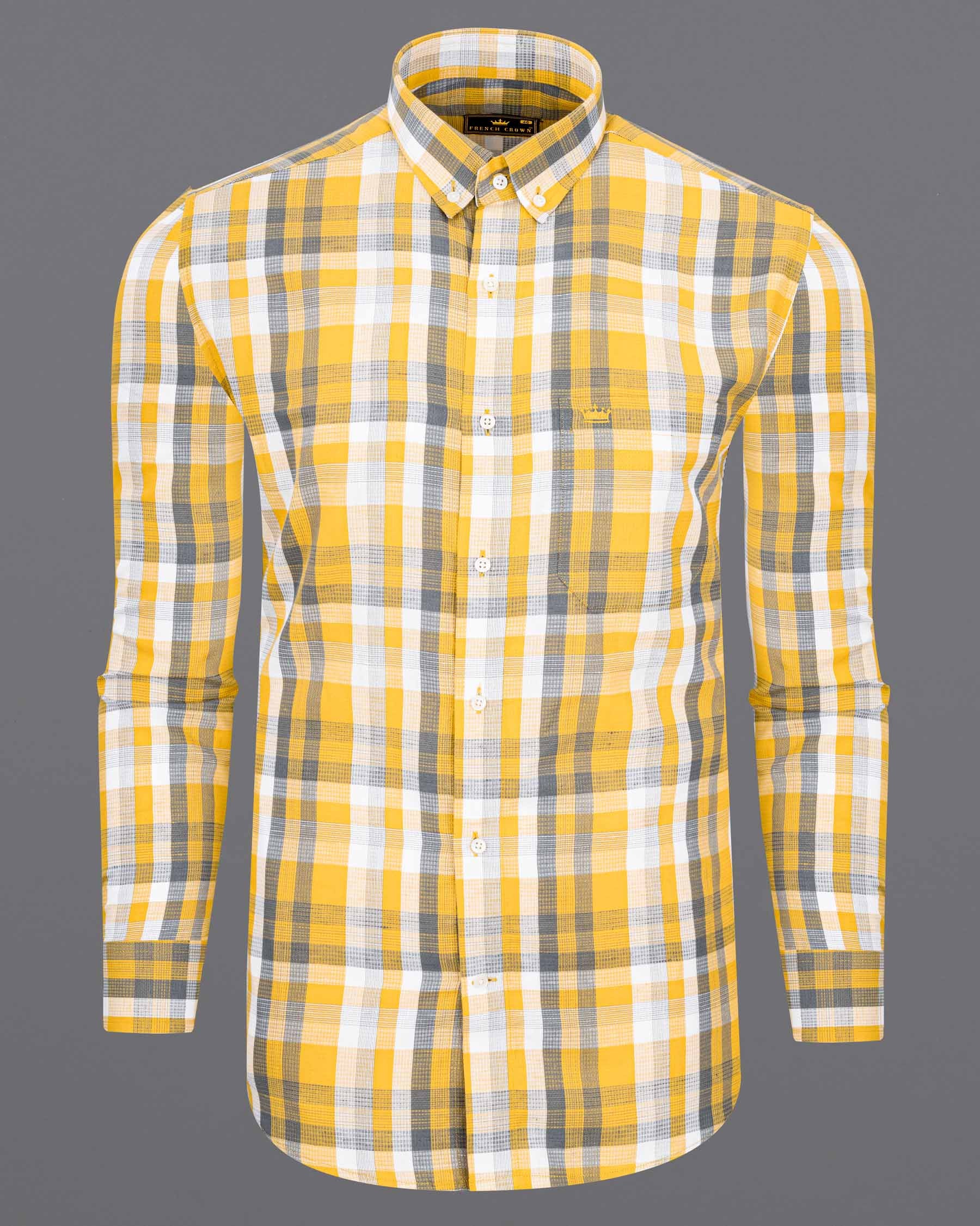 Sunglow Yellow with Shuttle Gray Twill  Checkered Premium Cotton Shirt6500-BD-38, 6500-BD-H-38, 6500-BD-39, 6500-BD-H-39, 6500-BD-40, 6500-BD-H-40, 6500-BD-42, 6500-BD-H-42, 6500-BD-44, 6500-BD-H-44, 6500-BD-46, 6500-BD-H-46, 6500-BD-48, 6500-BD-H-48, 6500-BD-50, 6500-BD-H-50, 6500-BD-52, 6500-BD-H-52