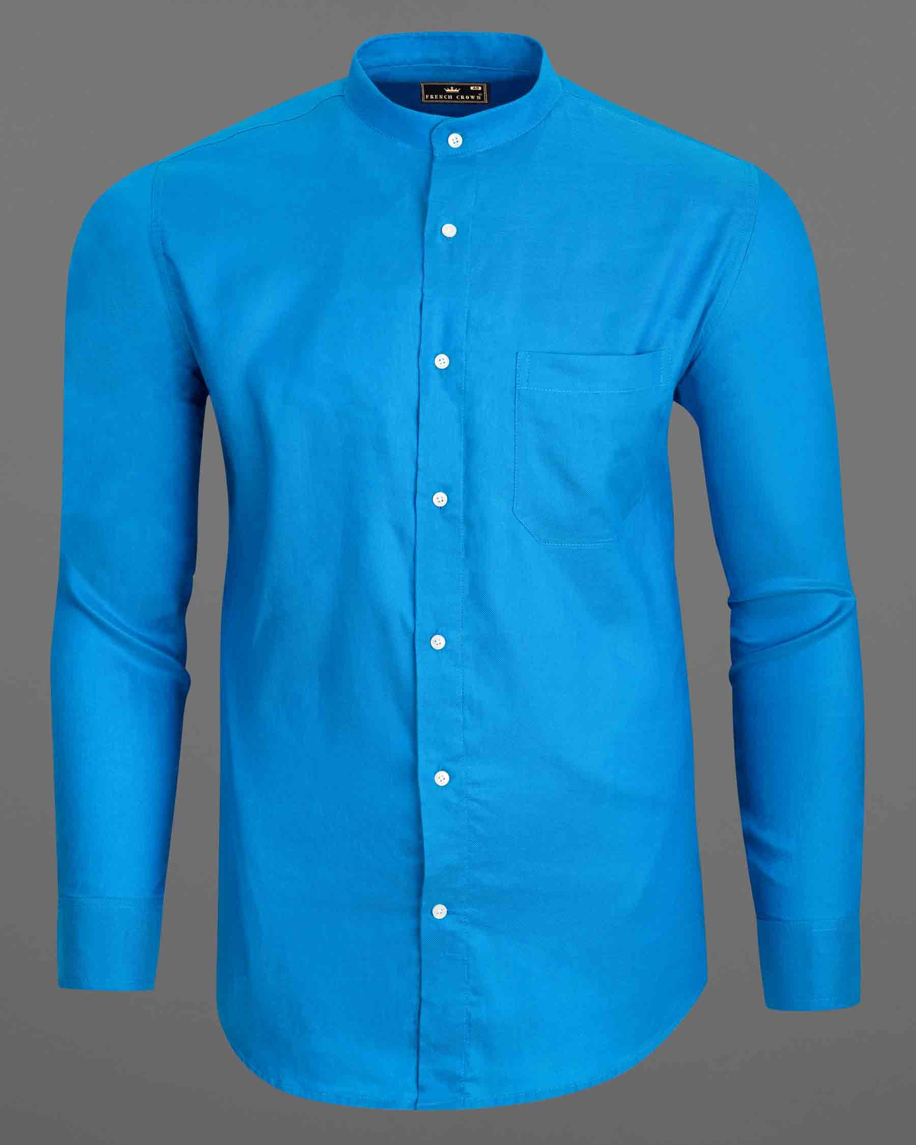 Cerulean Blue Dobby Textured Premium Giza Cotton Shirt