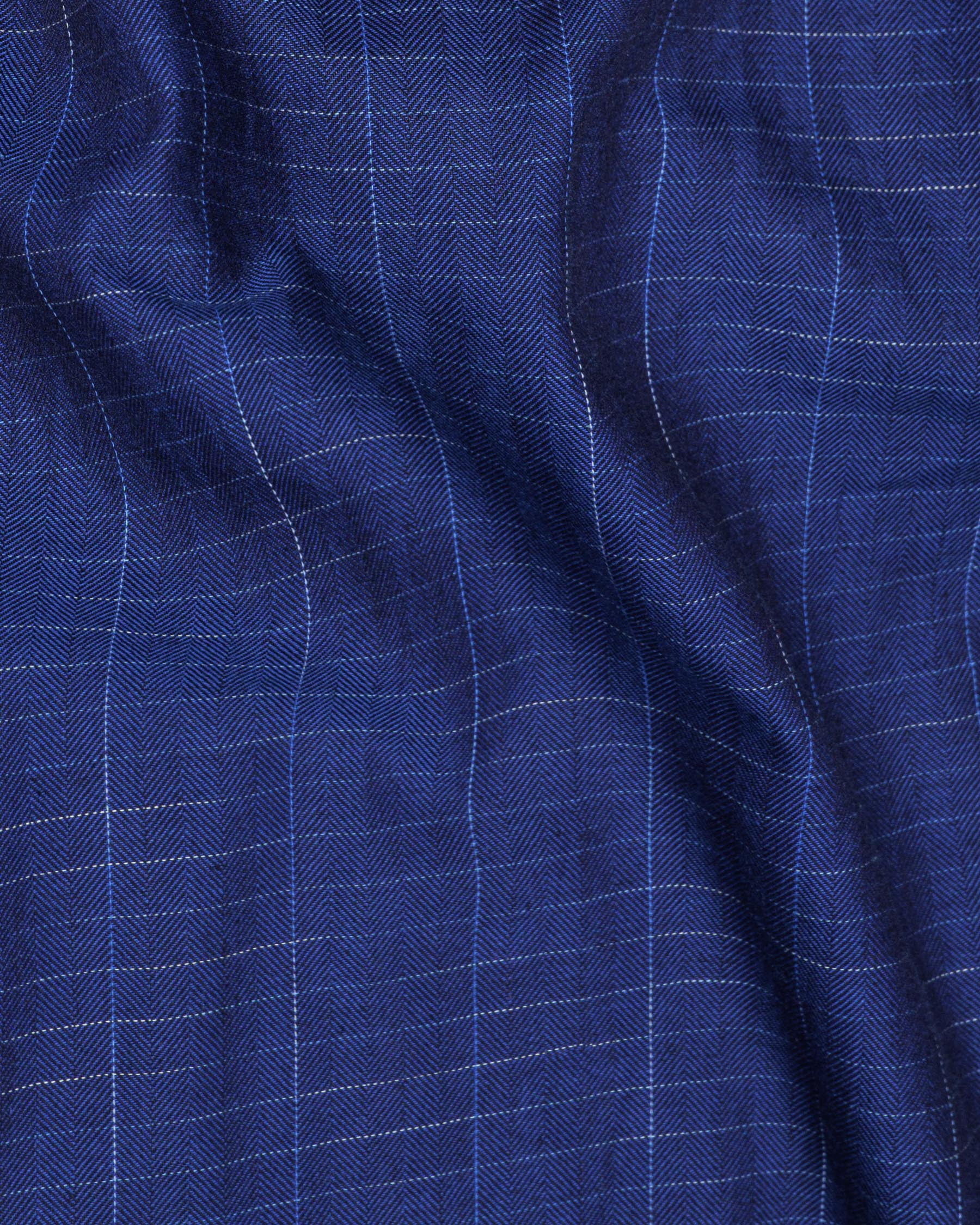 Lucky Point Blue Plaid Twill Textured Premium Cotton Shirt