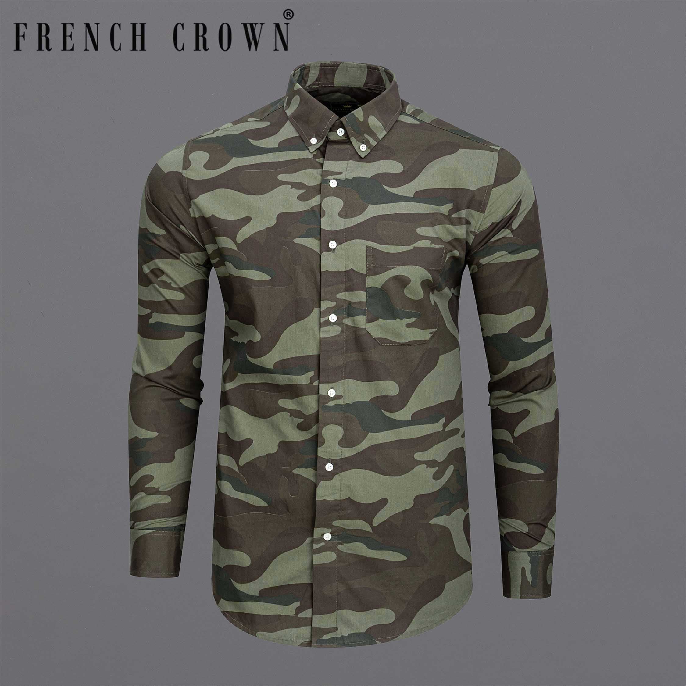 Iridium Brown with Flint Green Camouflage Premium Cotton Shirt