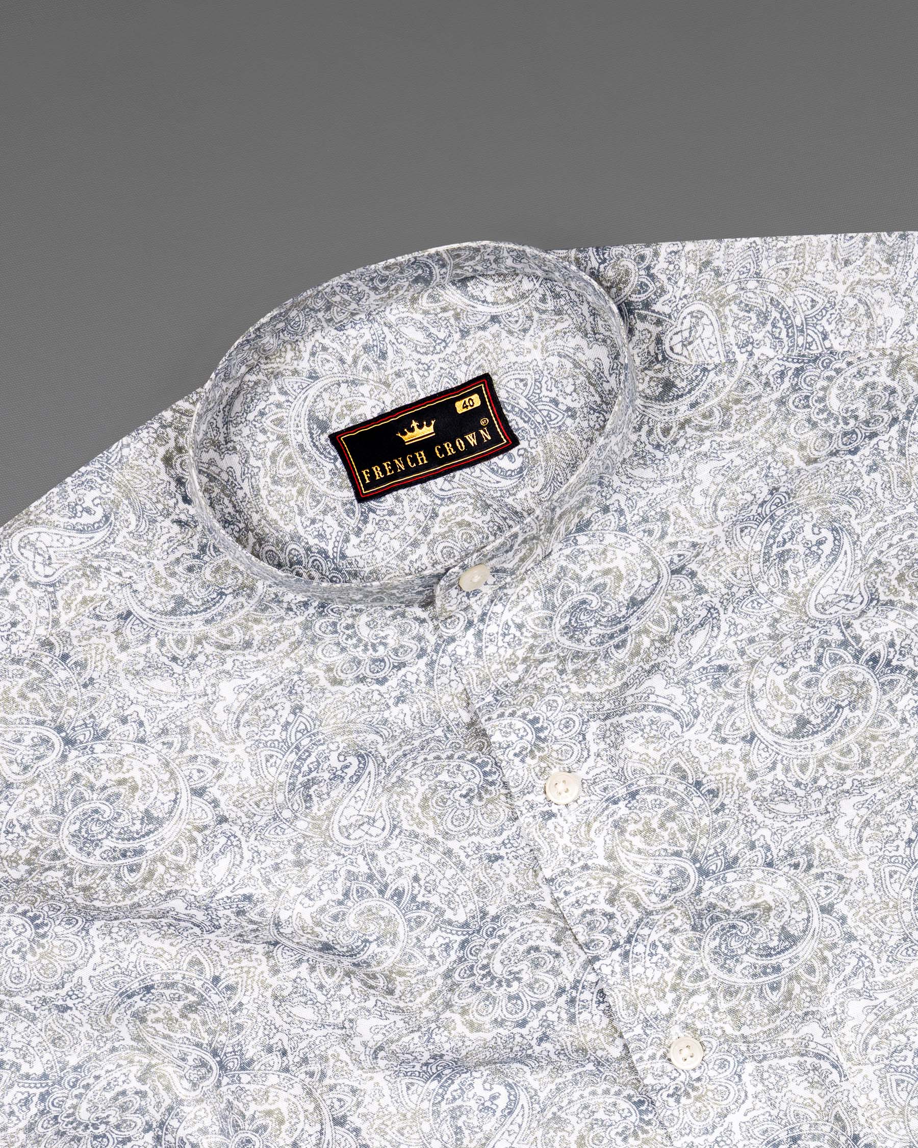 Bright White with Raven and Pumice Gray Paisley Printed Luxurious Linen Shirt 6634-M-38,6634-M-H-38,6634-M-39,6634-M-H-39,6634-M-40,6634-M-H-40,6634-M-42,6634-M-H-42,6634-M-44,6634-M-H-44,6634-M-46,6634-M-H-46,6634-M-48,6634-M-H-48,6634-M-50,6634-M-H-50,6634-M-52,6634-M-H-52