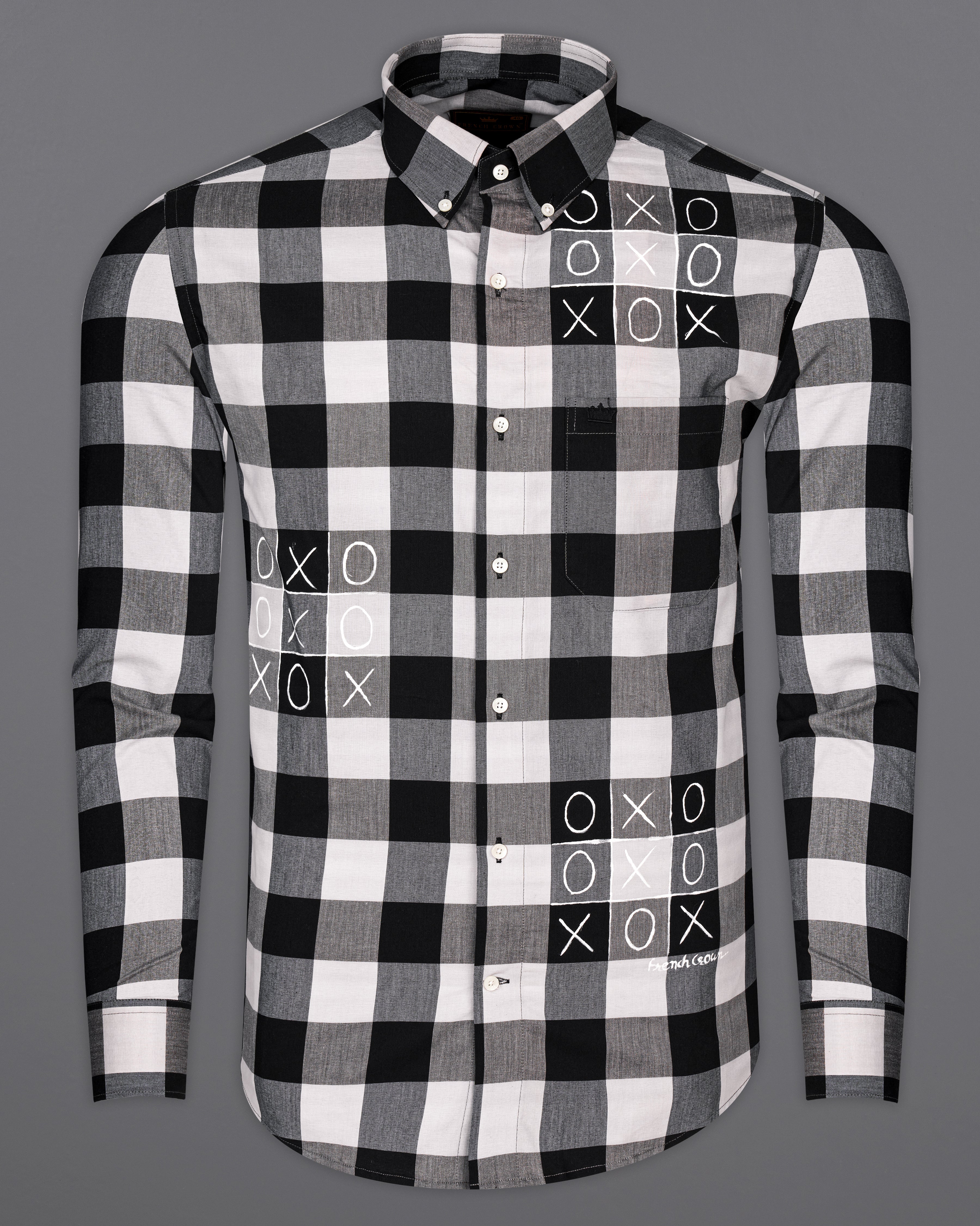 Jade Black and White Casual Checks-Plaid Premium Cotton Button