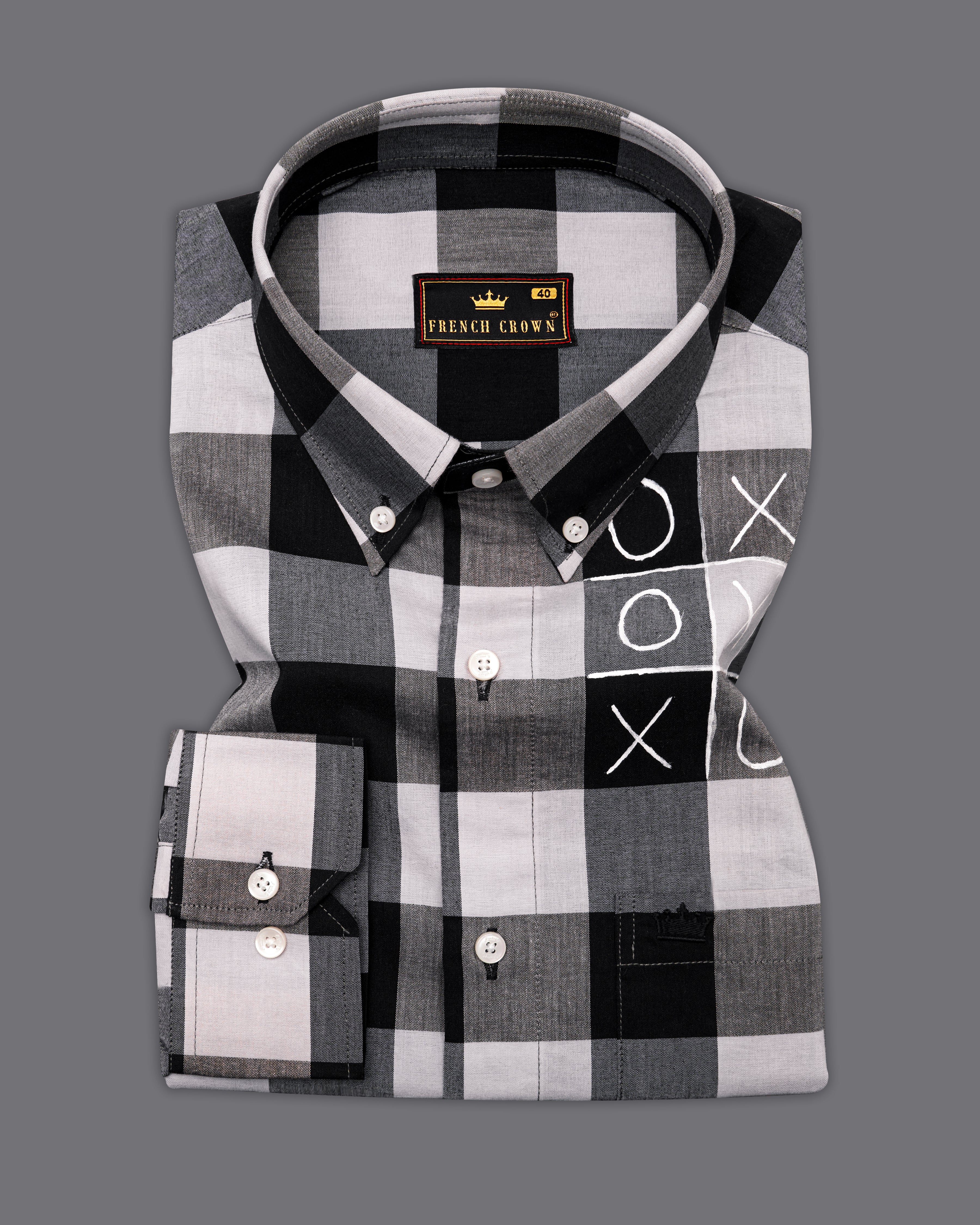 Jade Black and White Tic Tac Toe Hand-Painted Premium Cotton Designer Shirt 6645-BD-ART-38, 6645-BD-ART-H-38, 6645-BD-ART-39, 6645-BD-ART-H-39, 6645-BD-ART-40, 6645-BD-ART-H-40, 6645-BD-ART-42, 6645-BD-ART-H-42, 6645-BD-ART-44, 6645-BD-ART-H-44, 6645-BD-ART-46, 6645-BD-ART-H-46, 6645-BD-ART-48, 6645-BD-ART-H-48, 6645-BD-ART-50, 6645-BD-ART-H-50, 6645-BD-ART-52, 6645-BD-ART-H-52