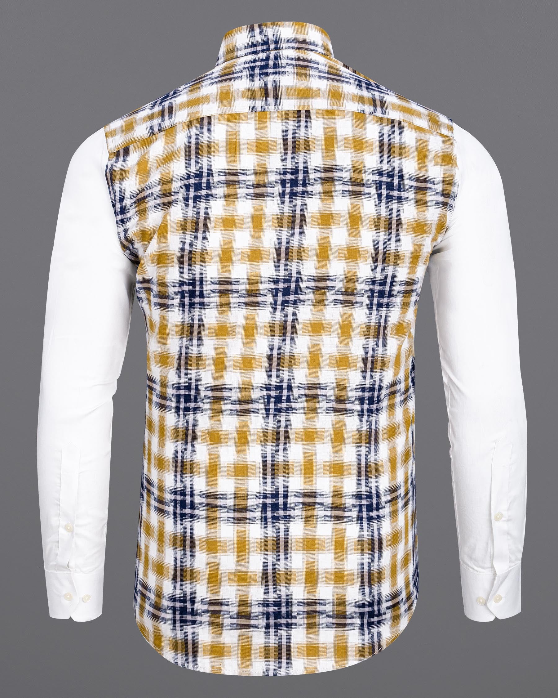 Half White Half Checkered Twill Premium Cotton Shirt