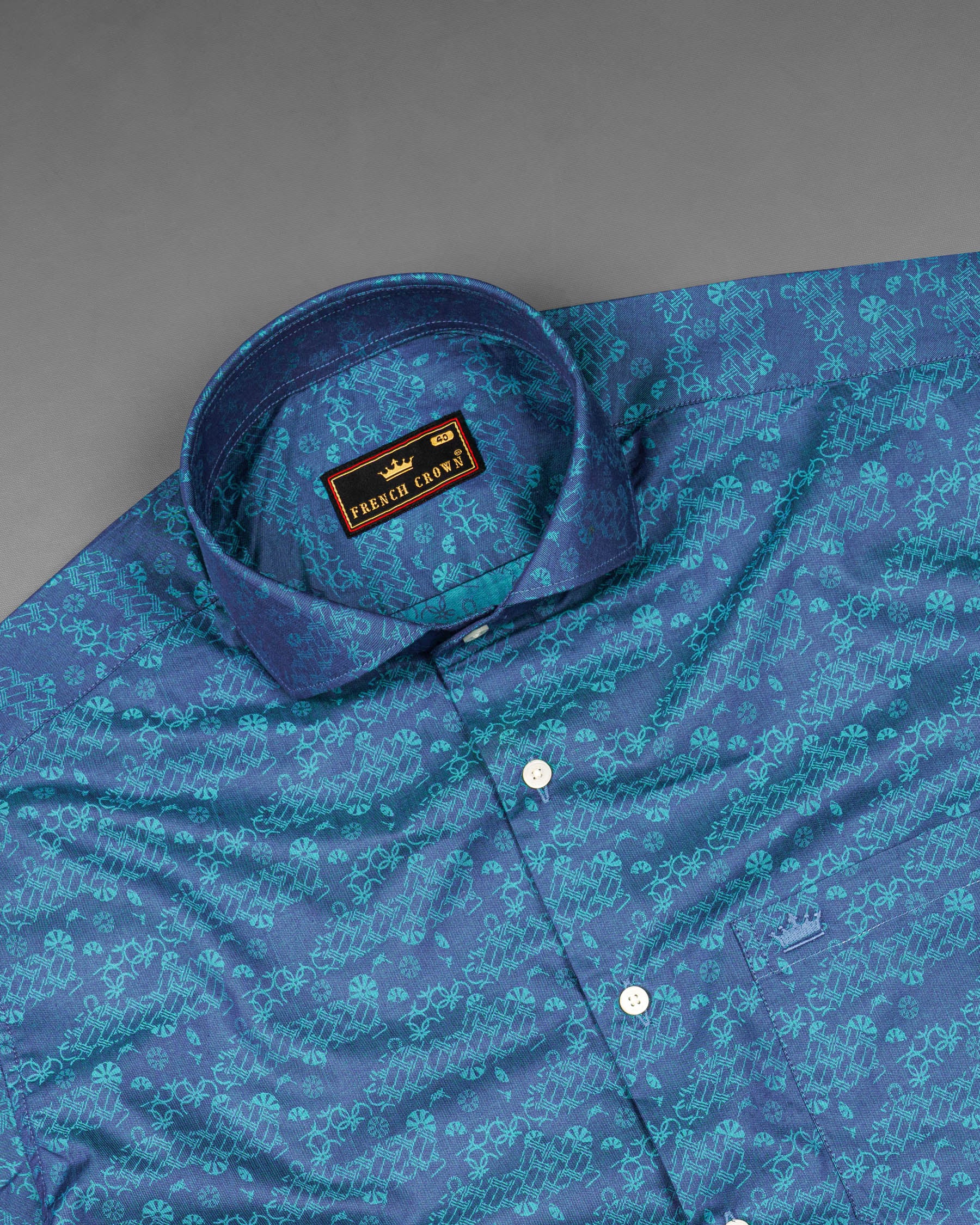 Twilight Blue Jacquard Textured Premium Giza Cotton Shirt