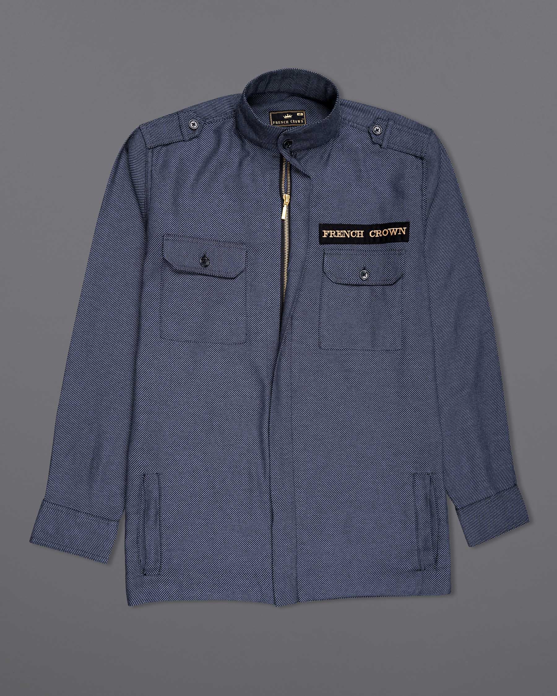 Waikawa Grey Zipper Closure Heavyweight Jacquard Textured Shirt 6666-38,6666-H-38,6666-39,6666-H-39,6666-40,6666-H-40,6666-42,6666-H-42,6666-44,6666-H-44,6666-46,6666-H-46,6666-48,6666-H-48,6666-50,6666-H-50,6666-52,6666-H-52