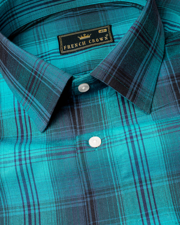 Turquoise and Rhino Blue Plaid Premium Cotton Shirt 6678,6679-BD-H-38,6679-BD-39,6679-BD-H-39,6679-BD-40,6679-BD-H-40,6679-BD-42,6679-BD-H-42,6679-BD-44,6679-BD-H-44,6679-BD-46,6679-BD-H-46,6679-BD-48,6679-BD-H-48,6679-BD-50,6679-BD-H-50,6679-BD-52,6679-BD-H-52