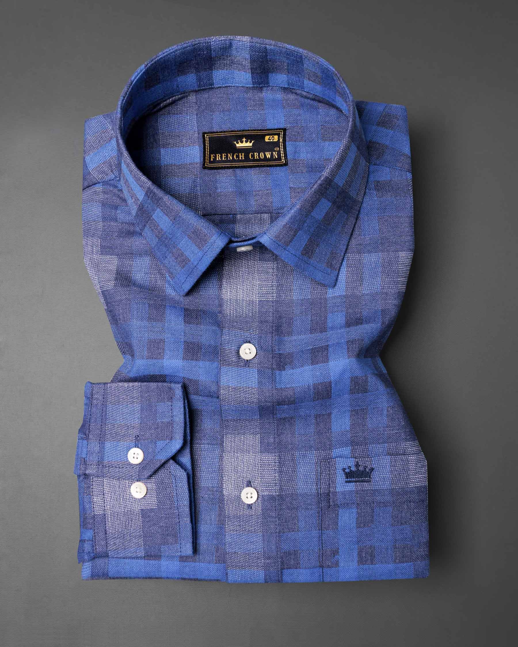 Glaucous Blue Plaid Twill Textured Premium Cotton Shirt 6680-38,6680-H-38,6680-39,6680-H-39,6680-40,6680-H-40,6680-42,6680-H-42,6680-44,6680-H-44,6680-46,6680-H-46,6680-48,6680-H-48,6680-50,6680-H-50,6680-52,6680-H-52