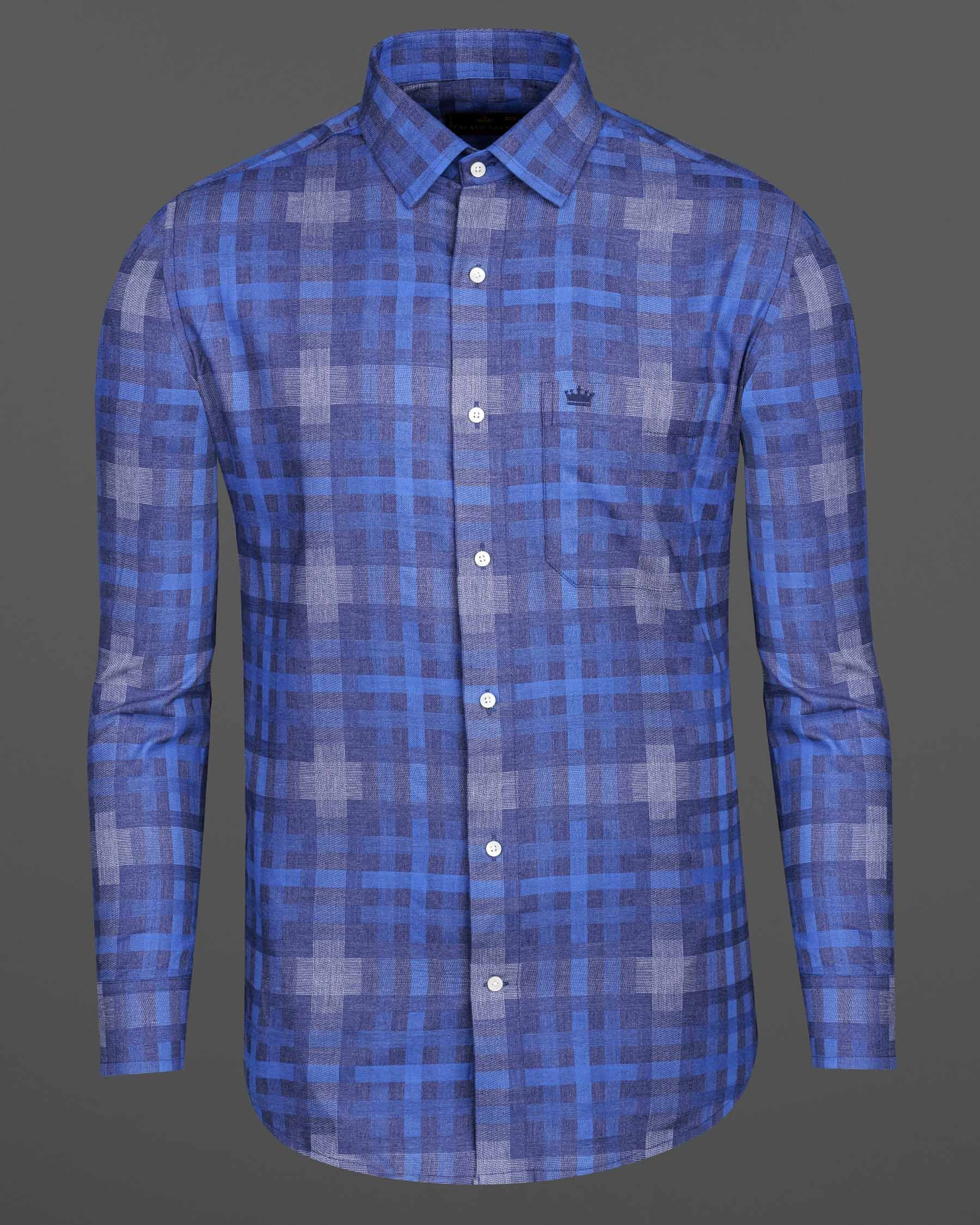 Glaucous Blue Plaid Twill Textured Premium Cotton Shirt 6680-38,6680-H-38,6680-39,6680-H-39,6680-40,6680-H-40,6680-42,6680-H-42,6680-44,6680-H-44,6680-46,6680-H-46,6680-48,6680-H-48,6680-50,6680-H-50,6680-52,6680-H-52