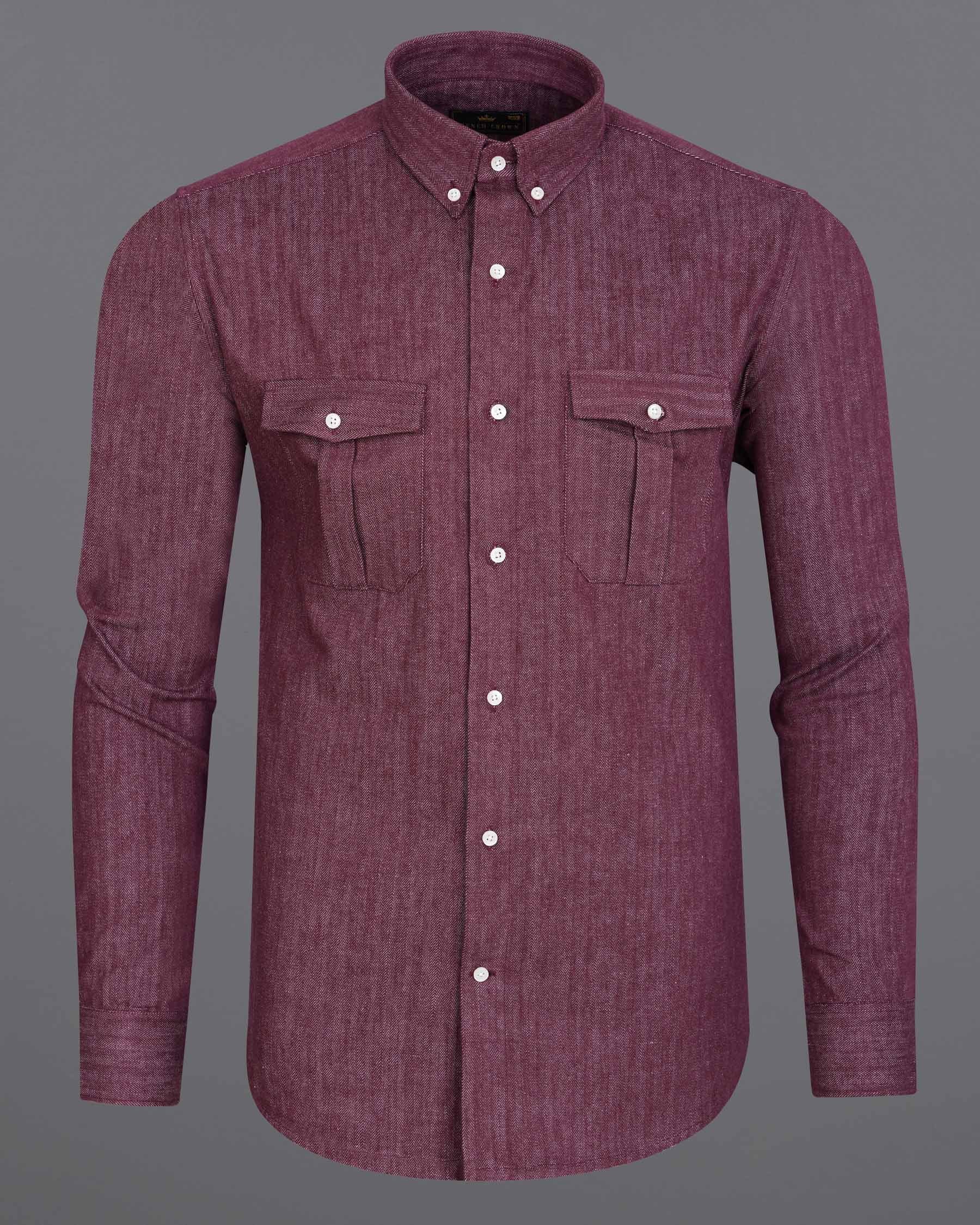 Finn Mauve Heavyweight Herringbone Striped Premium Cotton Overshirt/Shacket