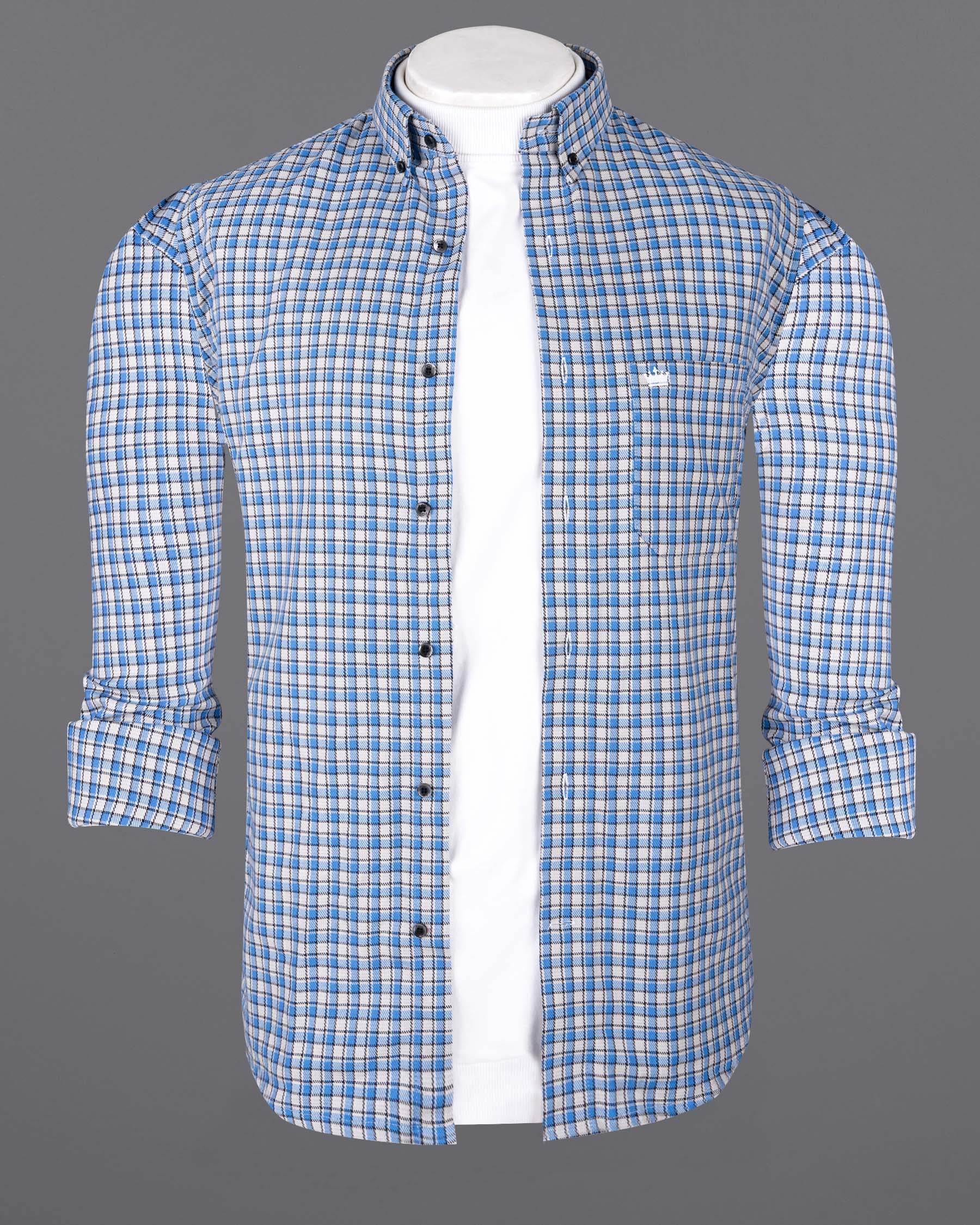 White and Danube Blue Checkered Heavyweight Premium Cotton Overshirt/Shacket