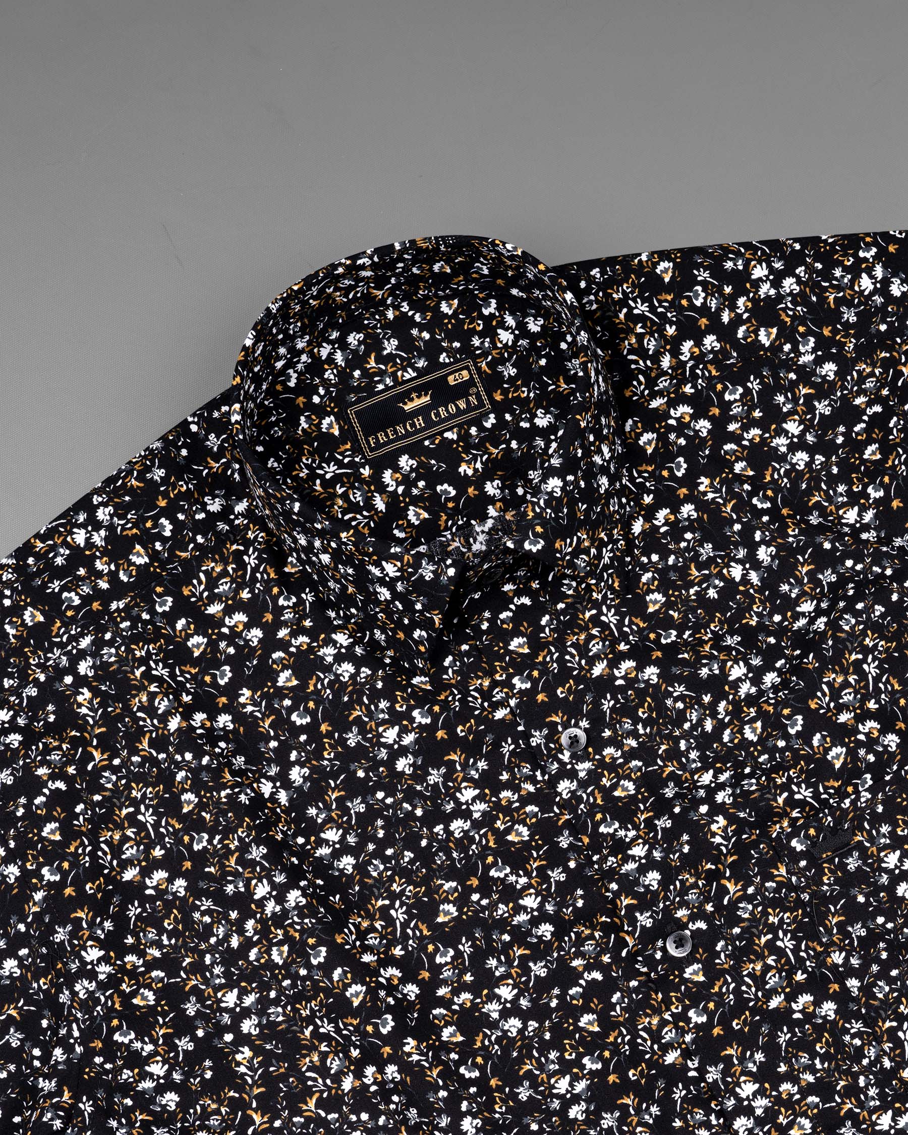 Jade Black Floral Printed Premium Cotton Shirt