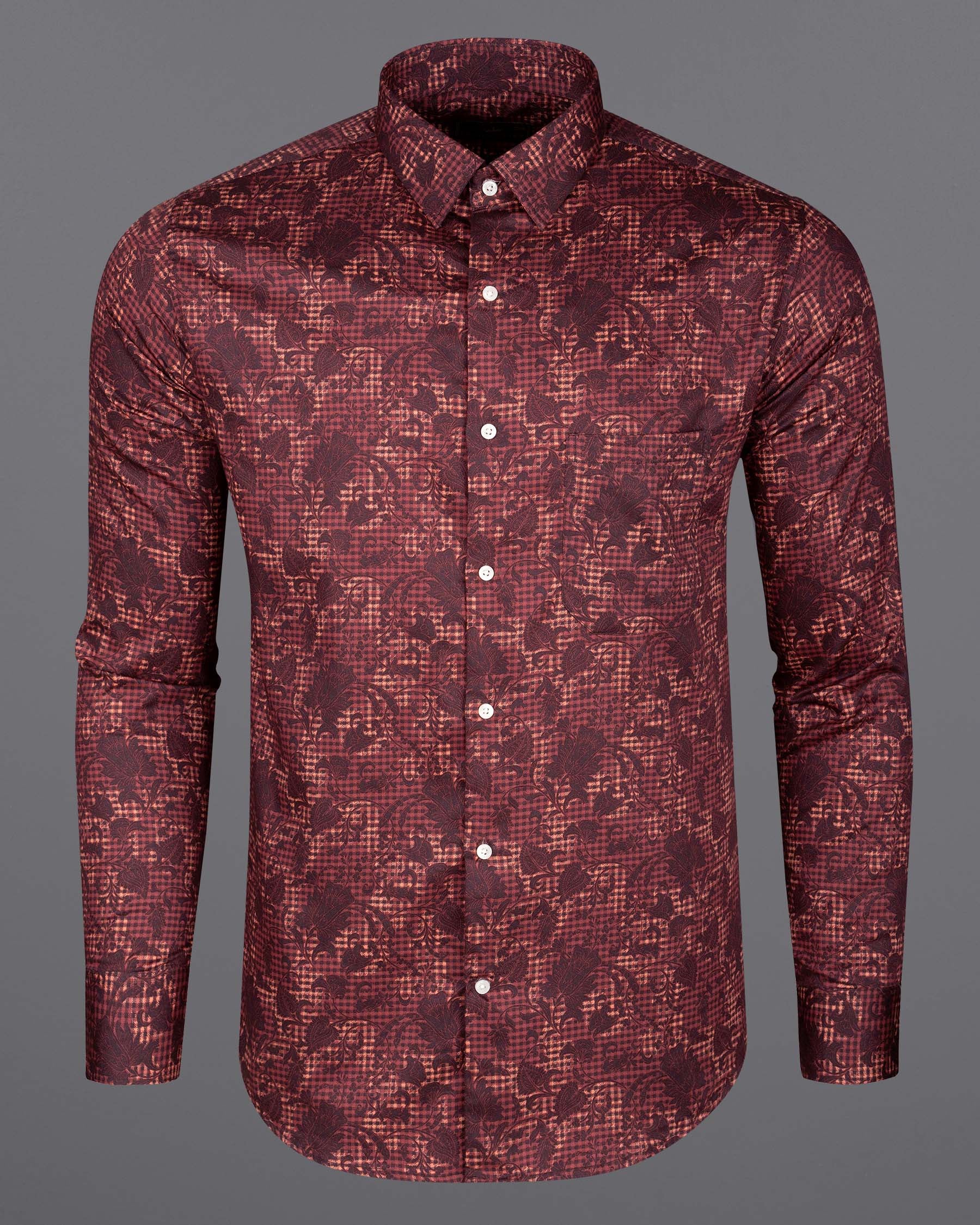 Bistre Leaves Printed Super Soft Premium Cotton Shirt 6760-38,6760-38,6760-39,6760-39,6760-40,6760-40,6760-42,6760-42,6760-44,6760-44,6760-46,6760-46,6760-48,6760-48,6760-50,6760-50,6760-52,6760-52