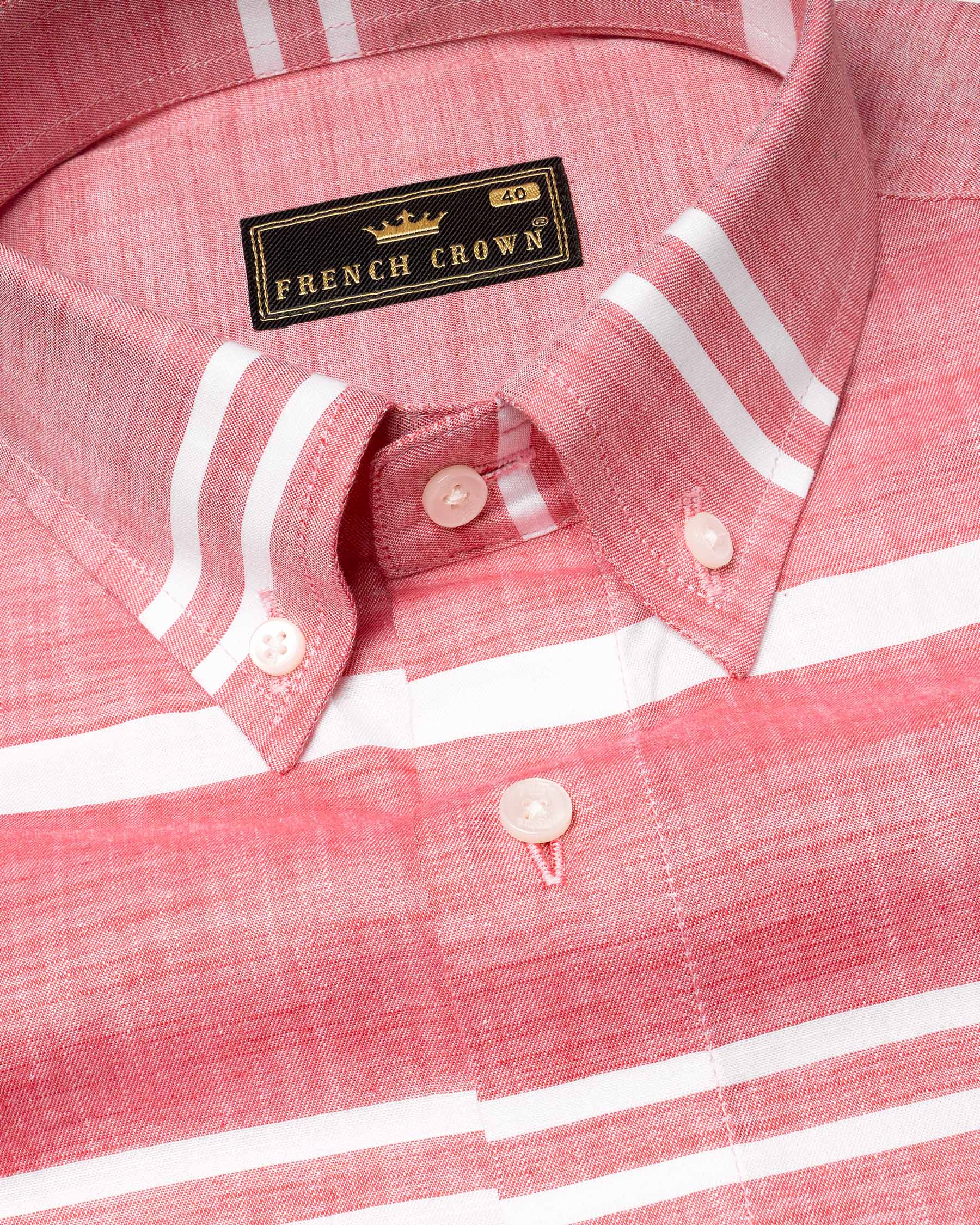 Salmon Pink and white Striped Chambray Shirt 6767-BD-38,6767-BD-38,6767-BD-39,6767-BD-39,6767-BD-40,6767-BD-40,6767-BD-42,6767-BD-42,6767-BD-44,6767-BD-44,6767-BD-46,6767-BD-46,6767-BD-48,6767-BD-48,6767-BD-50,6767-BD-50,6767-BD-52,6767-BD-52