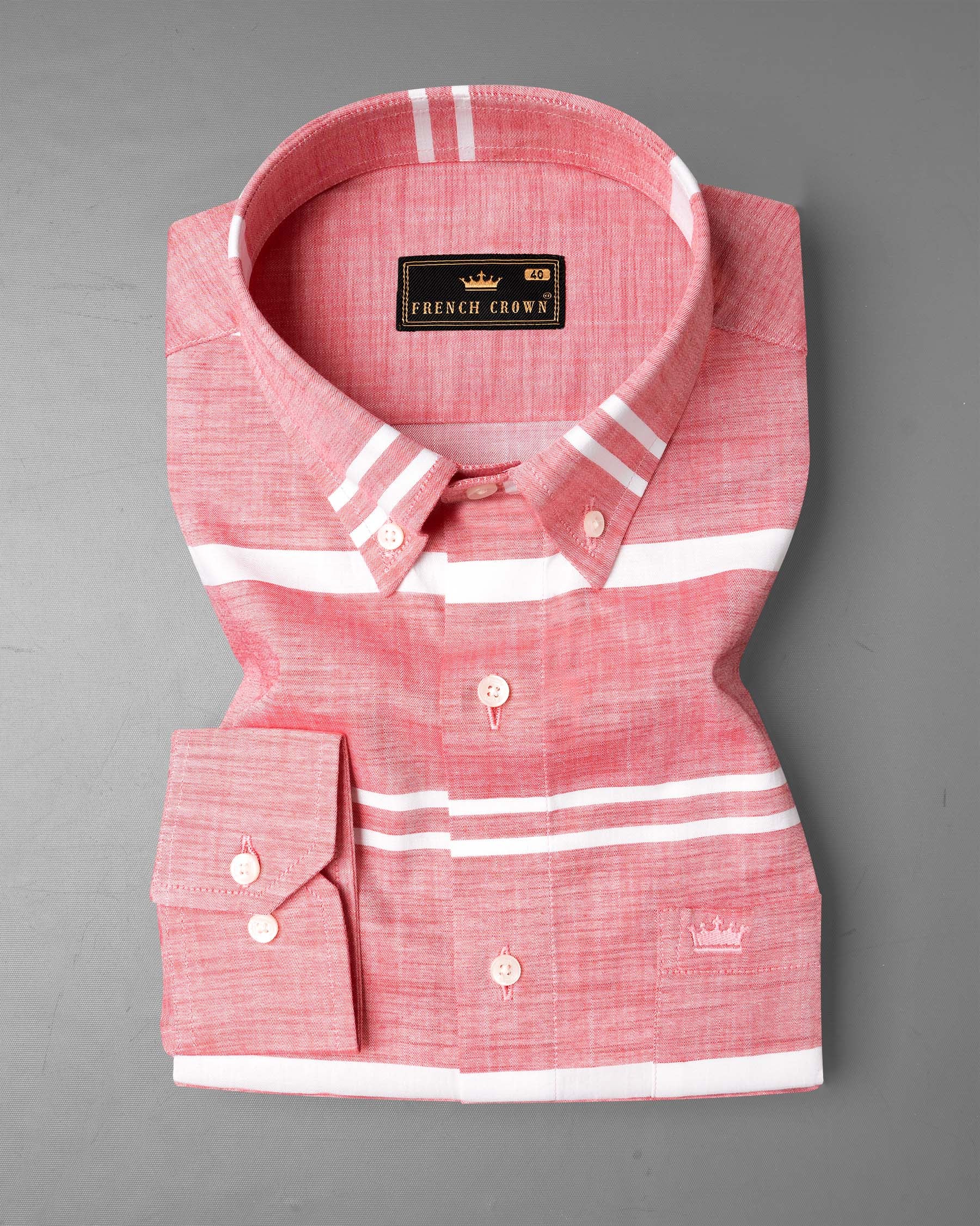 Salmon Pink and white Striped Chambray Shirt 6767-BD-38,6767-BD-38,6767-BD-39,6767-BD-39,6767-BD-40,6767-BD-40,6767-BD-42,6767-BD-42,6767-BD-44,6767-BD-44,6767-BD-46,6767-BD-46,6767-BD-48,6767-BD-48,6767-BD-50,6767-BD-50,6767-BD-52,6767-BD-52