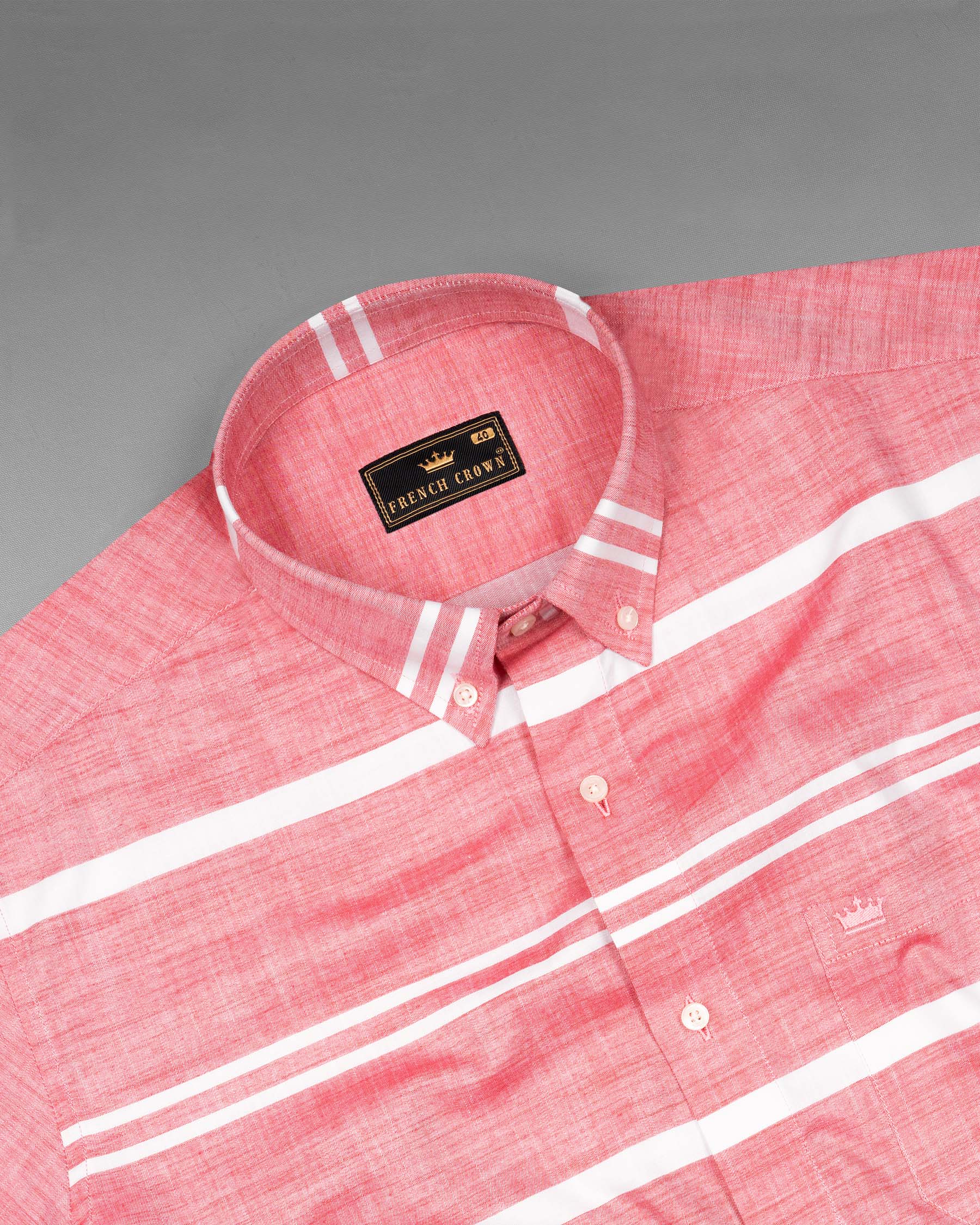 Salmon Pink and white Striped Chambray Shirt 6767-BD-38,6767-BD-38,6767-BD-39,6767-BD-39,6767-BD-40,6767-BD-40,6767-BD-42,6767-BD-42,6767-BD-44,6767-BD-44,6767-BD-46,6767-BD-46,6767-BD-48,6767-BD-48,6767-BD-50,6767-BD-50,6767-BD-52,6767-BD-52