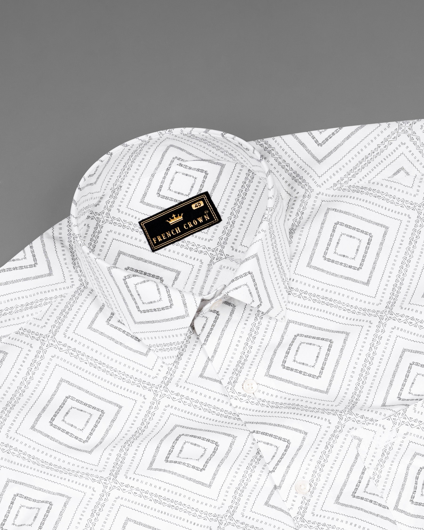 Bright White Printed Twill Premium Cotton Shirt