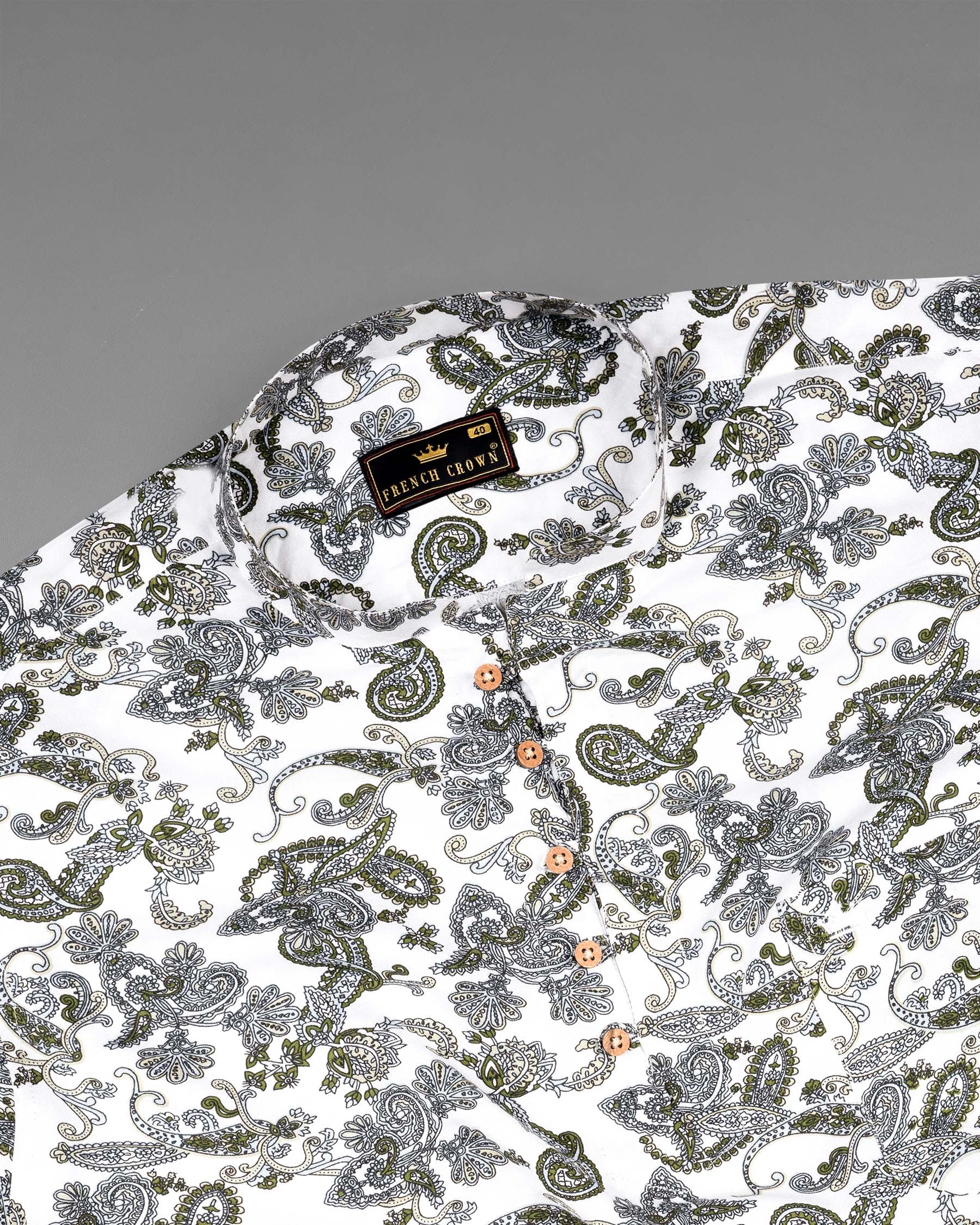 White Lilac and Rifle Green Paisley Printed Tencel Kurta Shirt 6847-KS-38,6847-KS-38,6847-KS-39,6847-KS-39,6847-KS-40,6847-KS-40,6847-KS-42,6847-KS-42,6847-KS-44,6847-KS-44,6847-KS-46,6847-KS-46,6847-KS-48,6847-KS-48,6847-KS-50,6847-KS-50,6847-KS-52,6847-KS-52