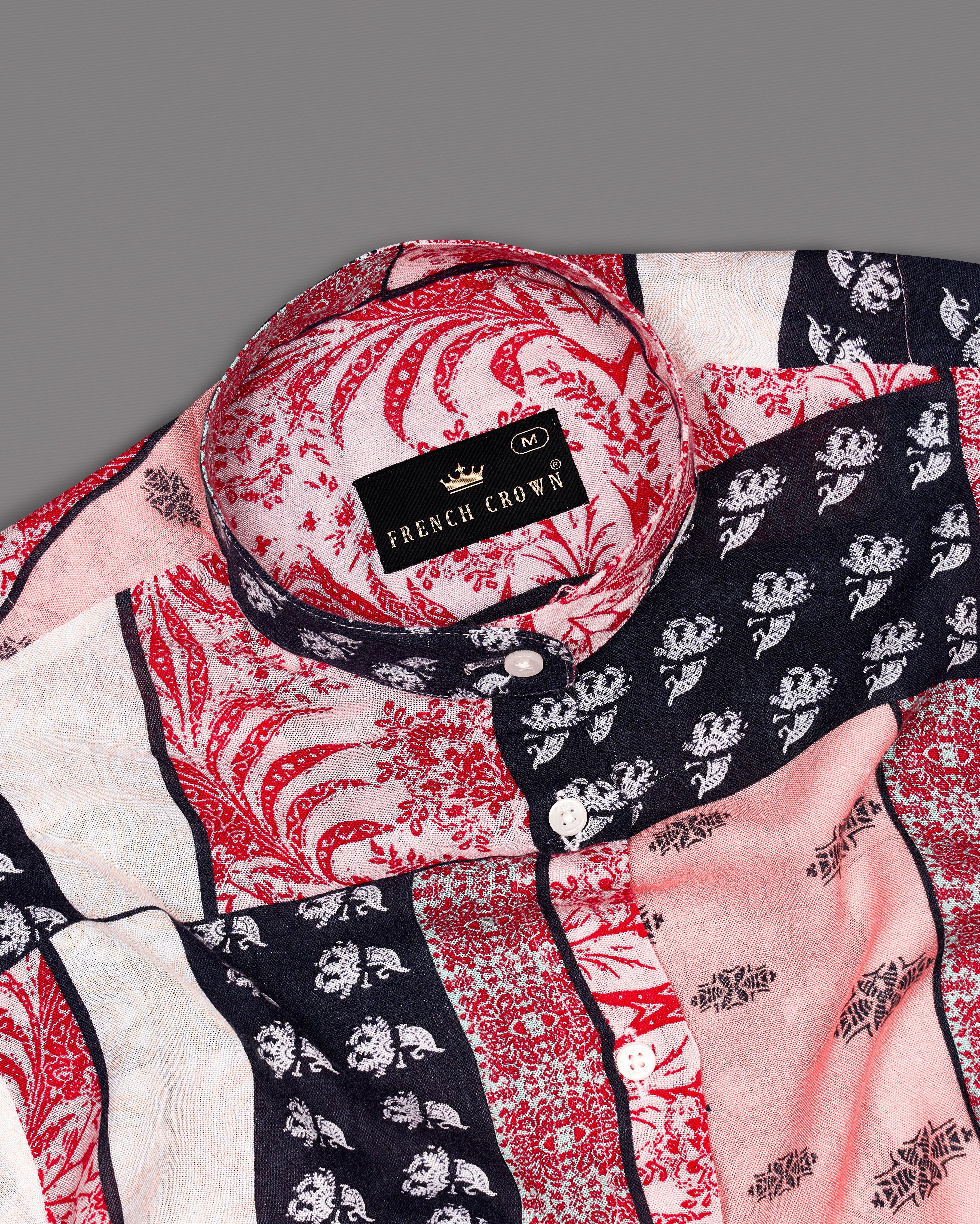 Shiraz Red with Lilac Peach Multicolour Printed Premium Tencel Shirt WS020-M-32, WS020-M-34, WS020-M-36, WS020-M-38, WS020-M-40, WS020-M-42