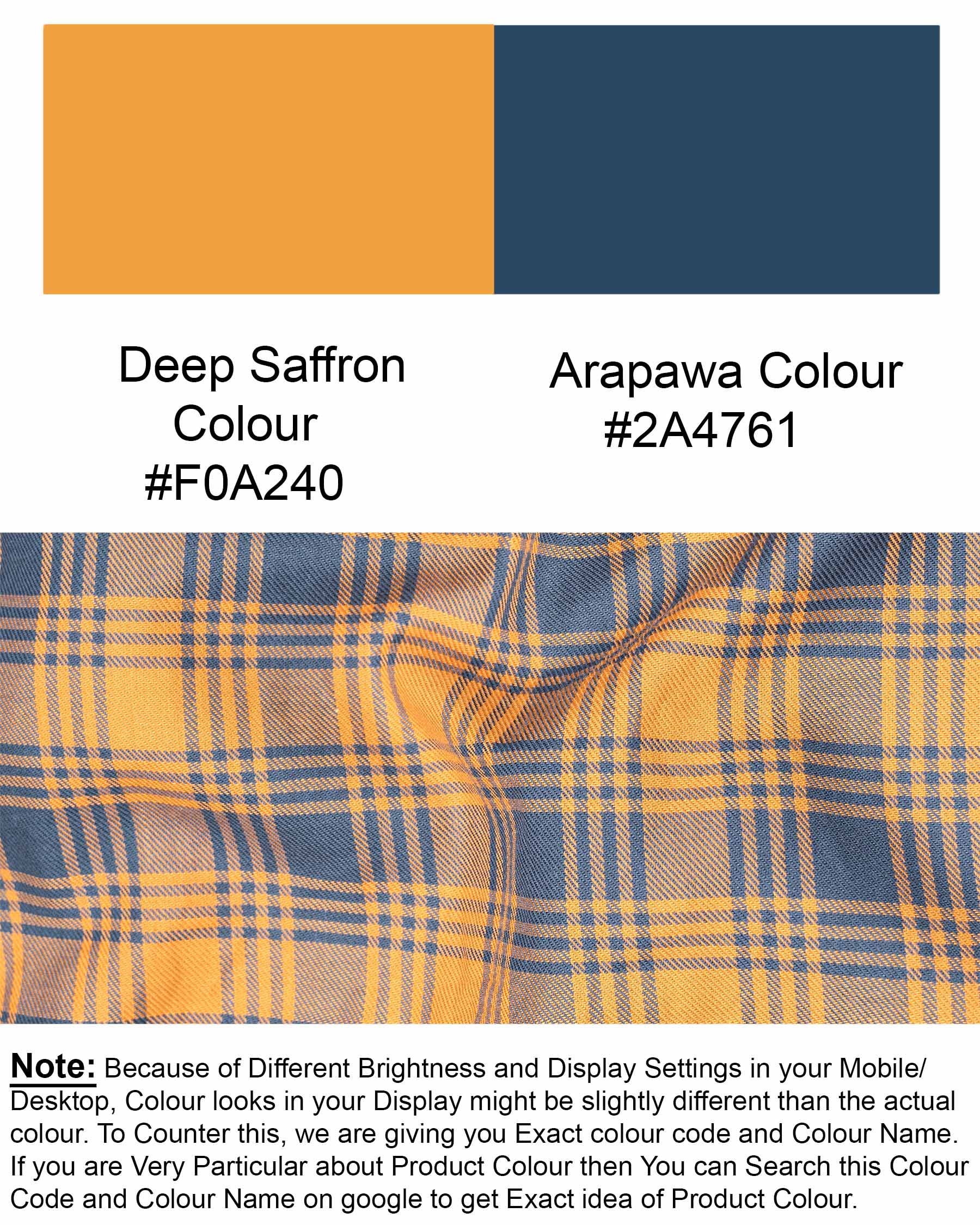 Deep Saffron and Arapawa Twill Plaid Premium Cotton Shirt