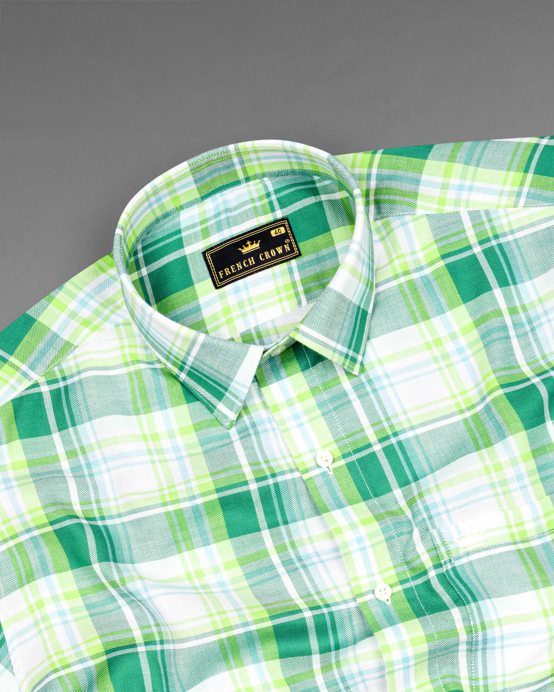 Eucalyptus Green and Light Sage Green Twill Plaid Premium Cotton Shirt