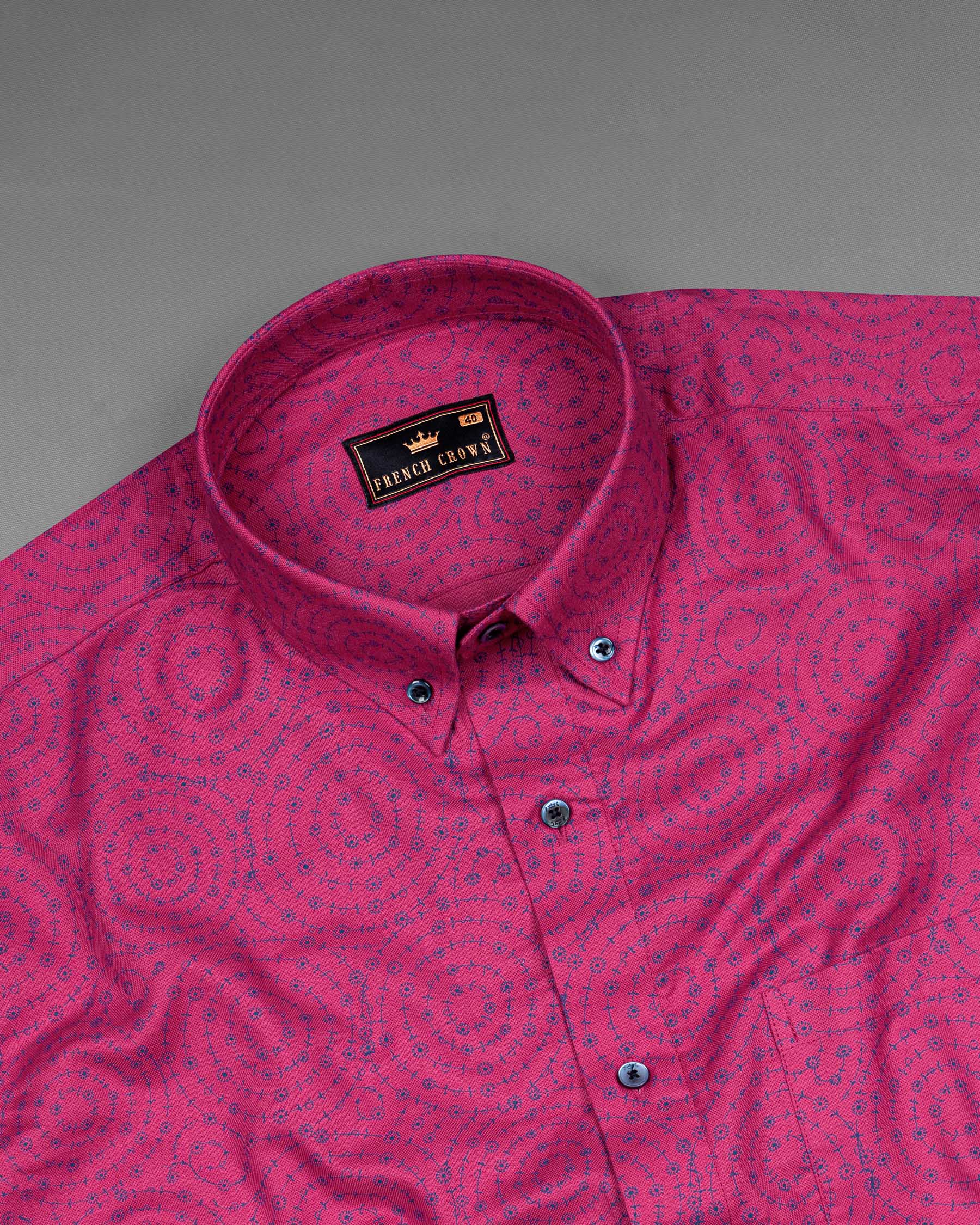 Hibiscus Red and Violent Circular Designed Royal Oxford Shirt