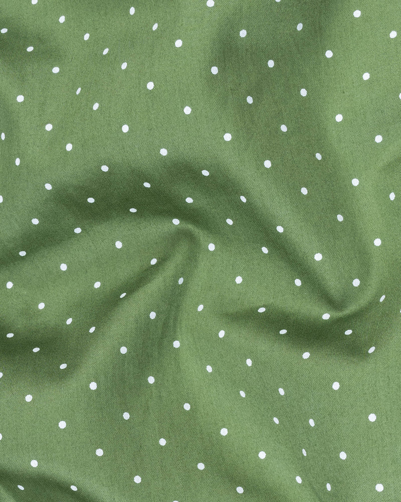 Asparagus Green and White Polka Dot Super Soft Premium Cotton Shirt