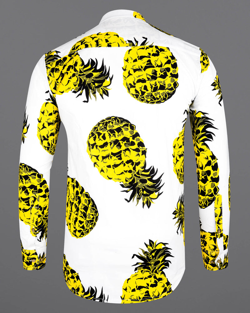 Bright White Premium Cotton Kurta Shirt with Pineapple Prints