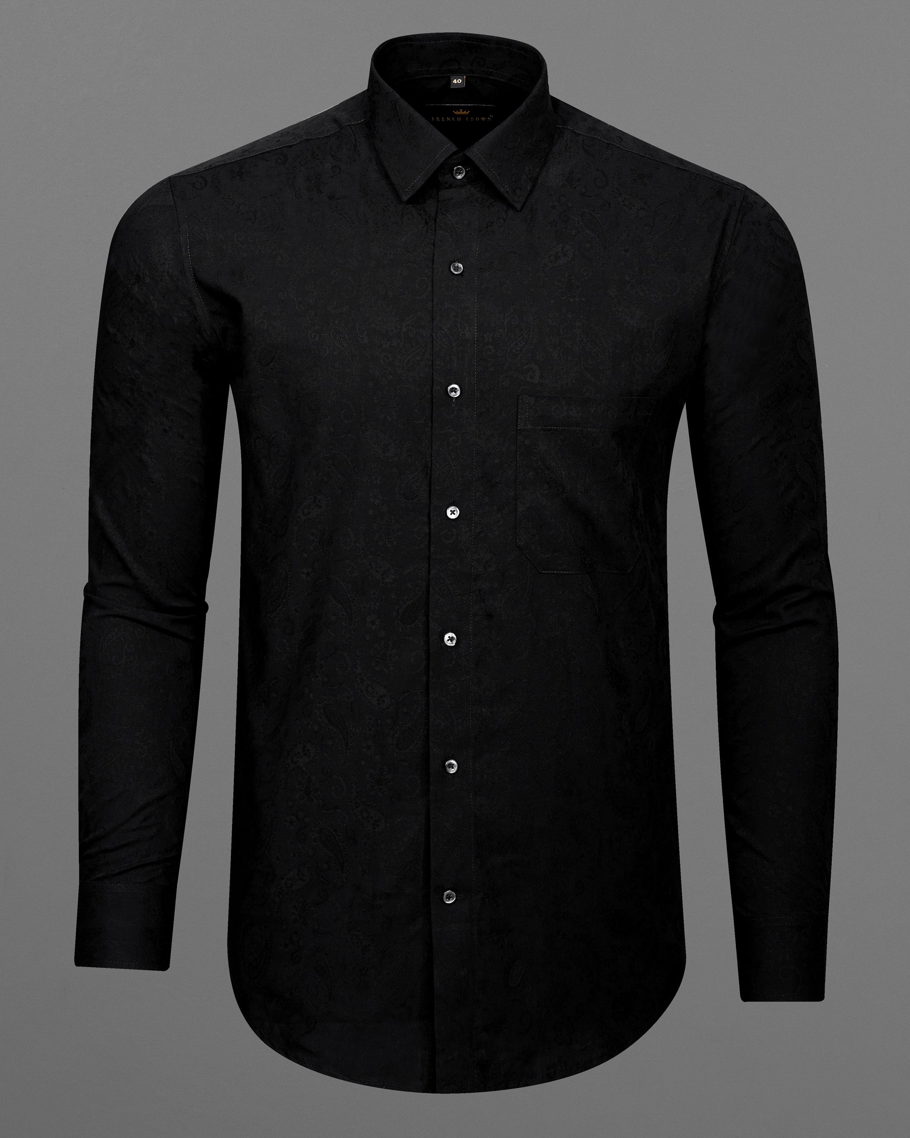 Jade Black With Self Paisleys Jacquard Textured Premium Giza    Cotton Shirt 7136-BLK-38,7136-BLK-H-38,7136-BLK-39,7136-BLK-H-39,7136-BLK-40,7136-BLK-H-40,7136-BLK-42,7136-BLK-H-42,7136-BLK-44,7136-BLK-H-44,7136-BLK-46,7136-BLK-H-46,7136-BLK-48,7136-BLK-H-48,7136-BLK-50,7136-BLK-H-50,7136-BLK-52,7136-BLK-H-52