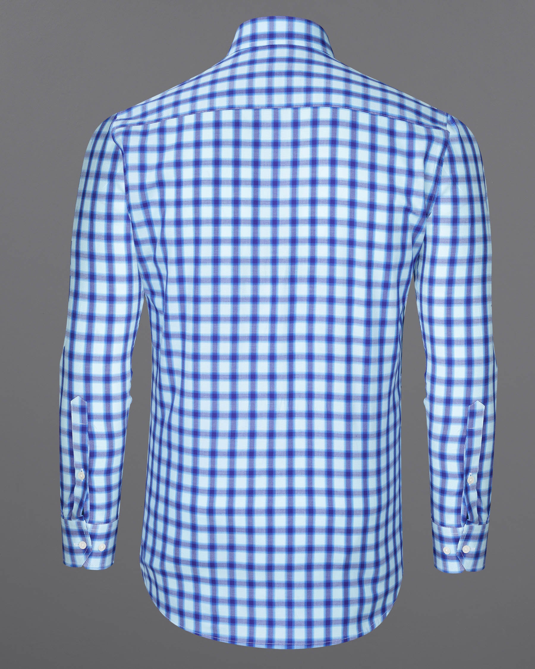 Jagged Ice and Cerulean Blue Checkered Dobby Textured Premium Giza Cotton Shirt